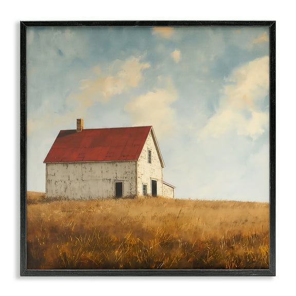 Stupell Industries Barren Farmland Barn Landscape & Nature Painting Black Framed Art Print Wall Art, 12 x 12