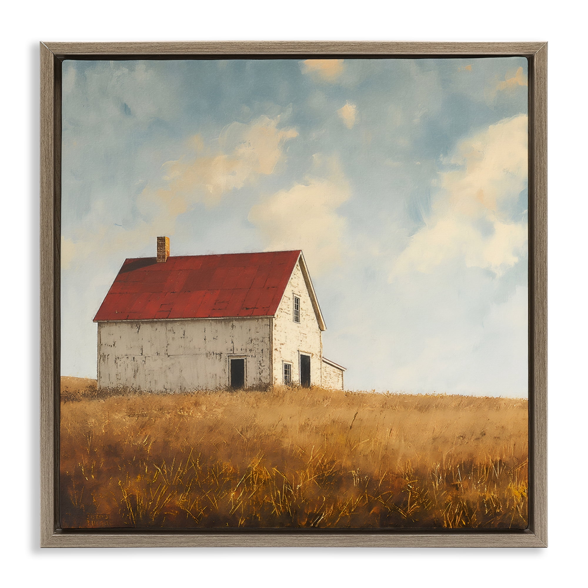 Stupell Industries Barren Farmland Barn Landscape & Nature Painting Brown Floater Framed Canvas Art Print Wall Art, 18 x 18