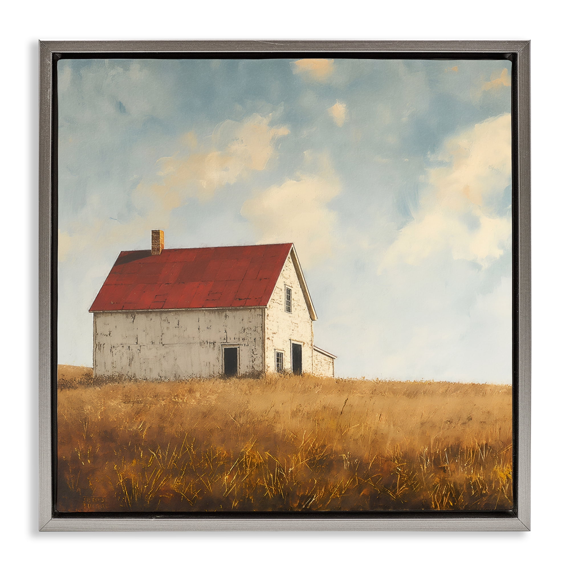 Stupell Industries Barren Farmland Barn Landscape & Nature Painting Gray Floater Framed Canvas Art Print Wall Art, 18 x 18