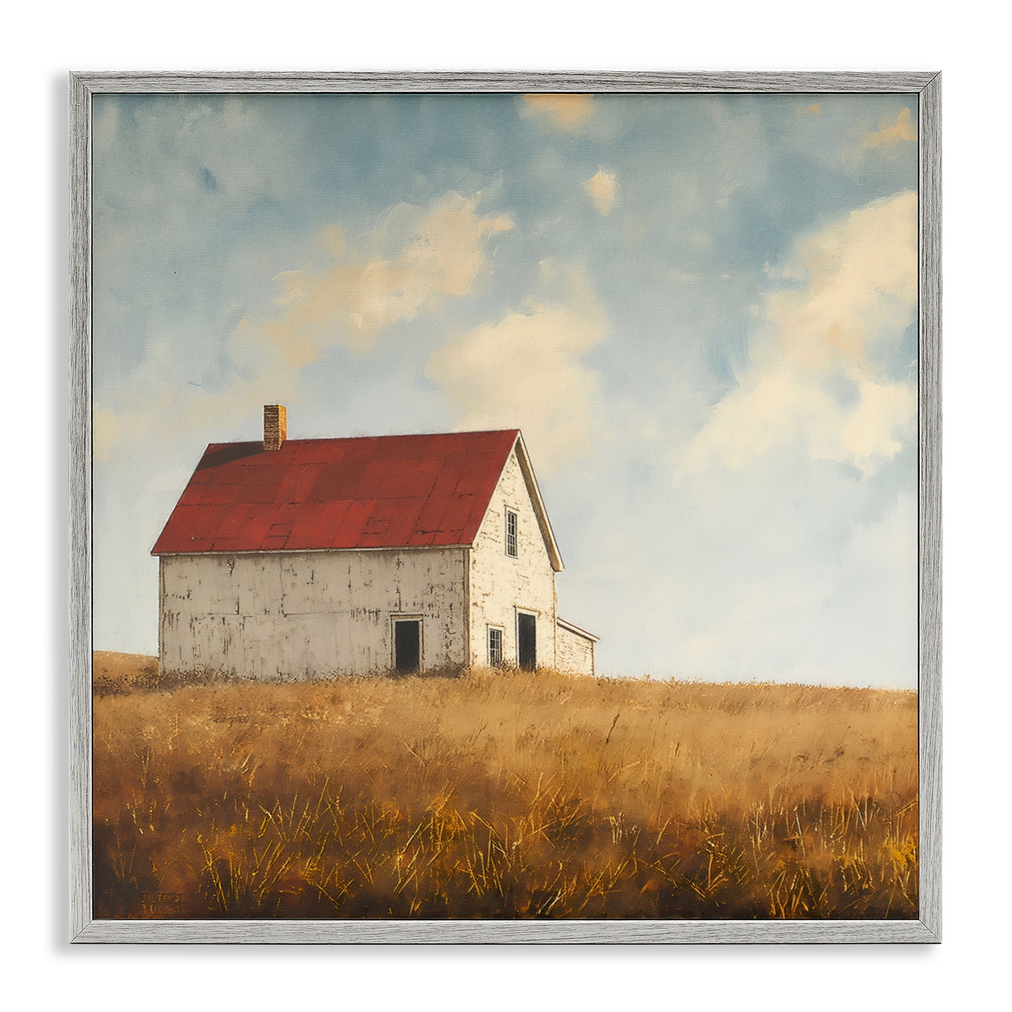 Stupell Industries Barren Farmland Barn Landscape & Nature Painting Gray Framed Art Print Wall Art, 24 x 24