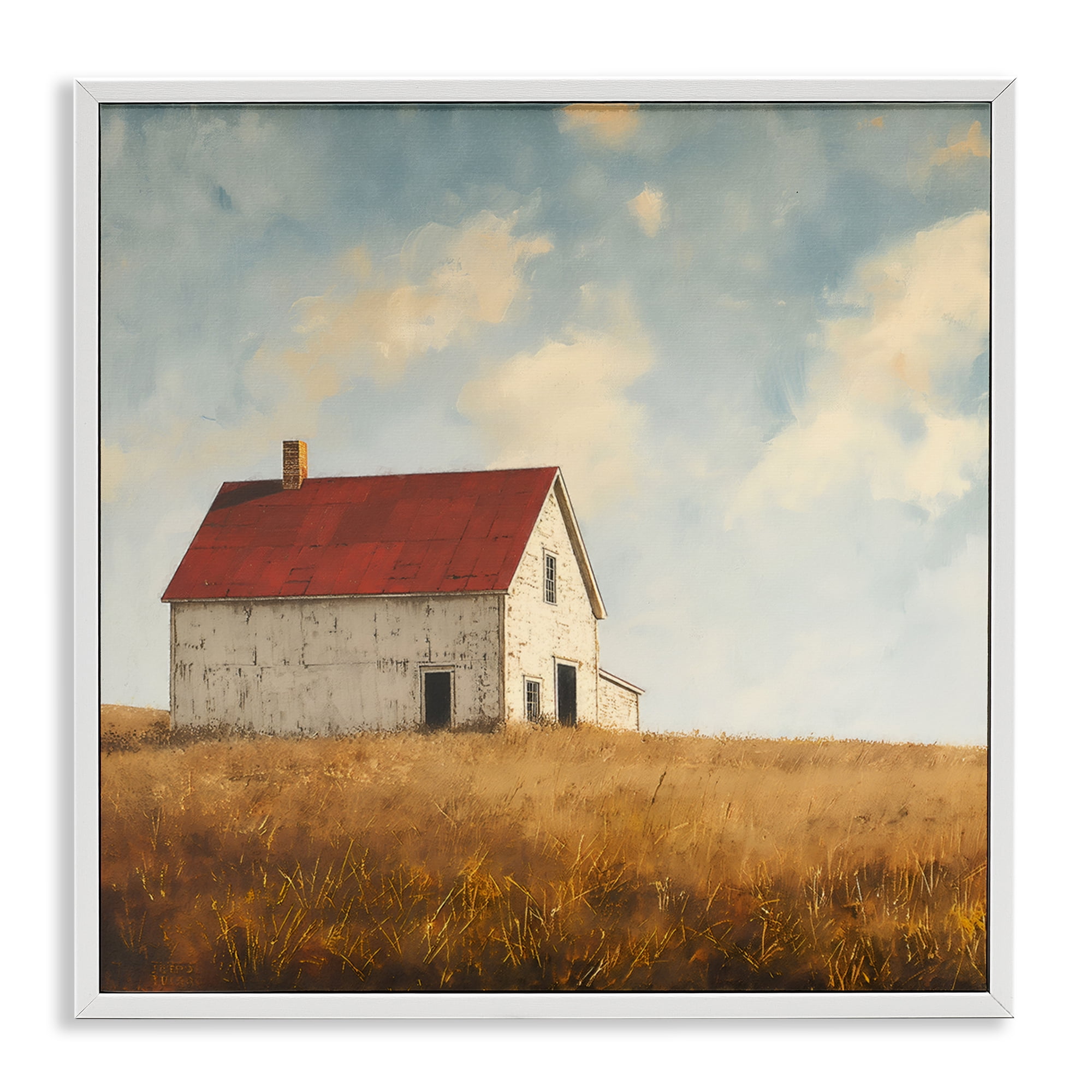 Stupell Industries Barren Farmland Barn Landscape & Nature Painting White Framed Art Print Wall Art, 17 x 17