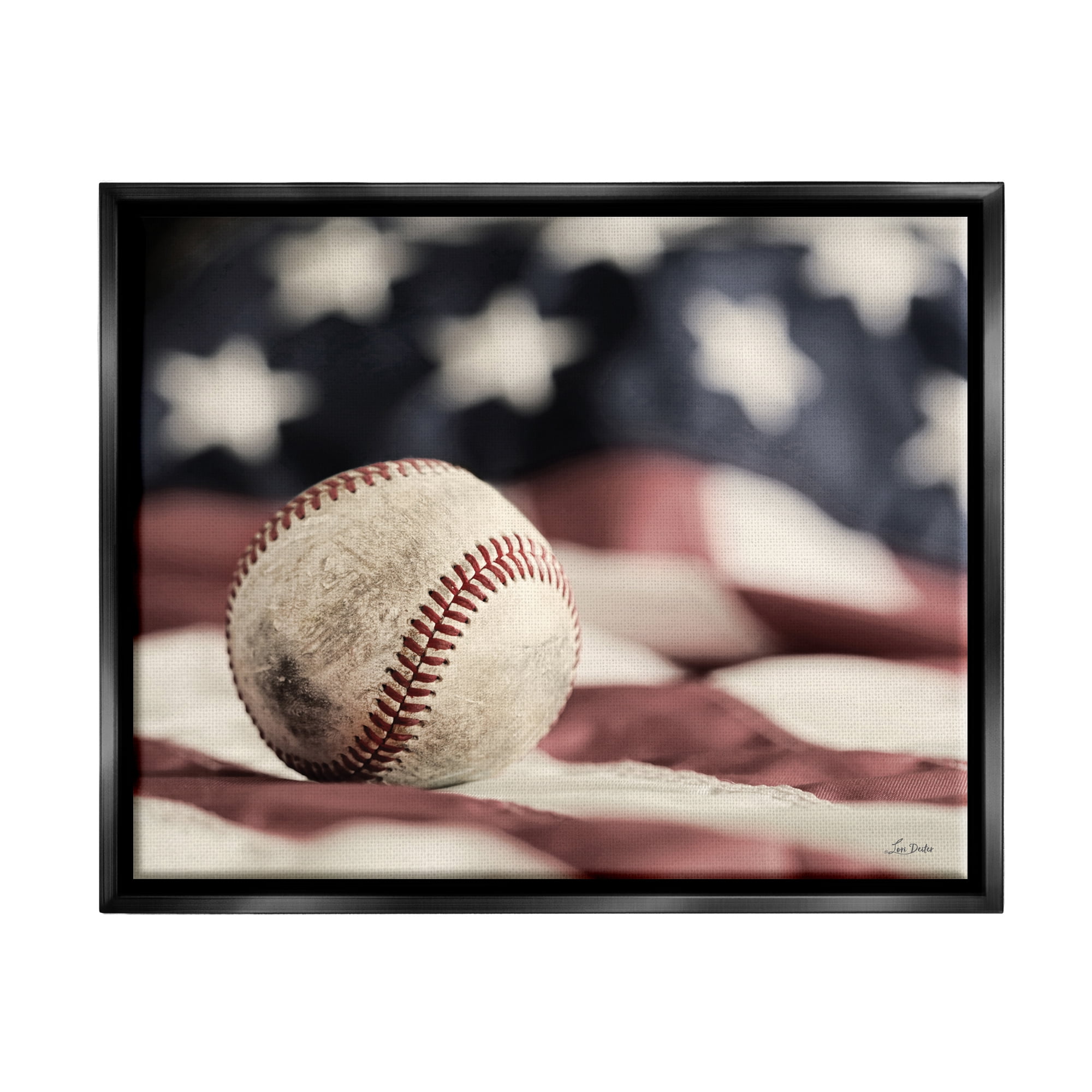 Stupell Industries Baseball & American Flag Sports Photography Black Floater Framed Art Print Wall Art, 21 x 17