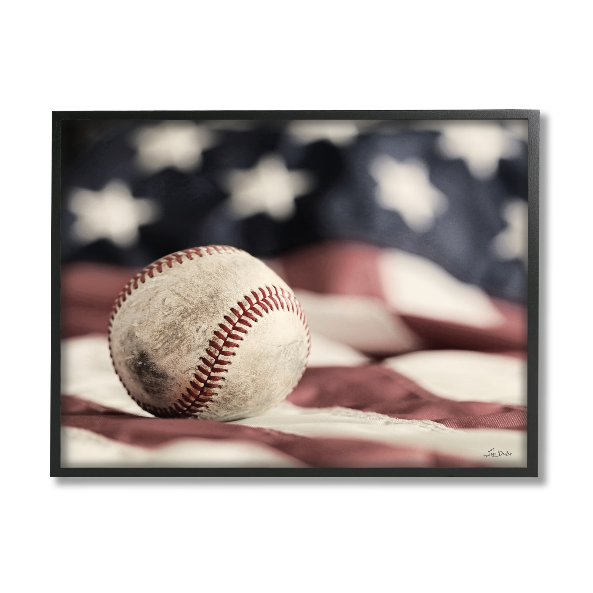 Stupell Industries Baseball & American Flag Sports Photography Black Framed Art Print Wall Art, 30 x 24
