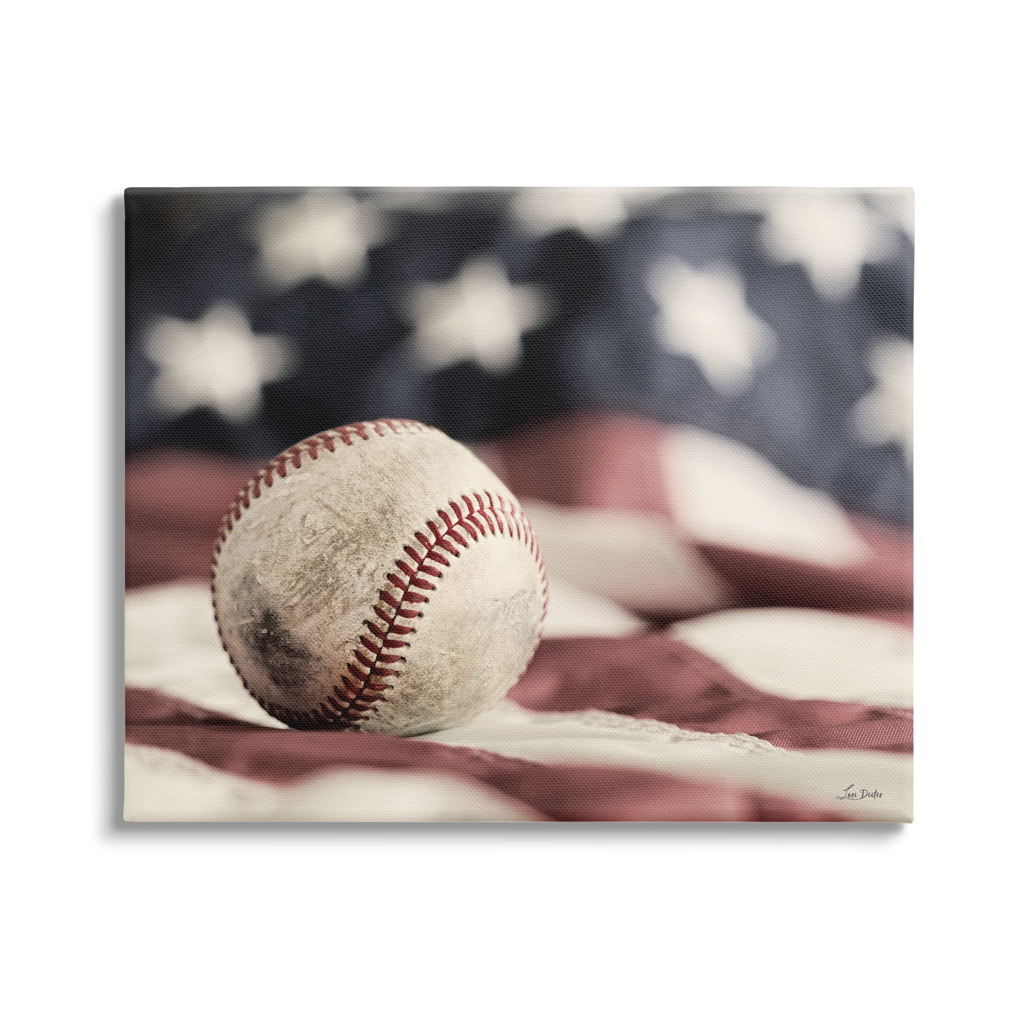 Stupell Industries Baseball & American Flag Sports Photography Gallery Wrapped Canvas Print Wall Art, 48 x 36