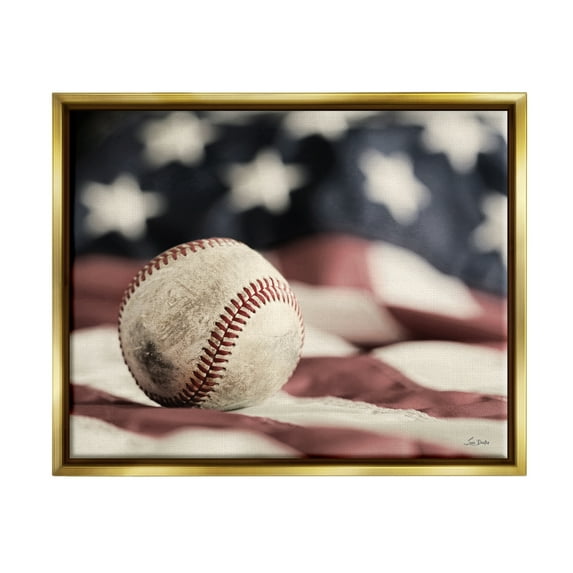Stupell Industries Baseball & American Flag Sports Photography Gold Floater Framed Art Print Wall Art, 31 x 25