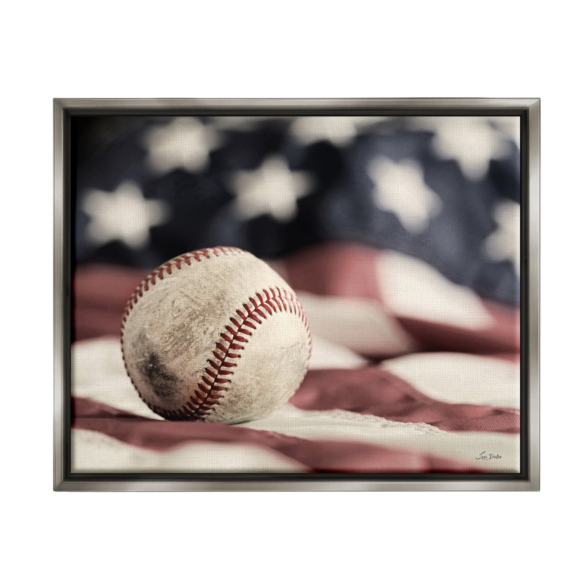 Stupell Industries Baseball & American Flag Sports Photography Gray Floater Framed Art Print Wall Art, 31 x 25