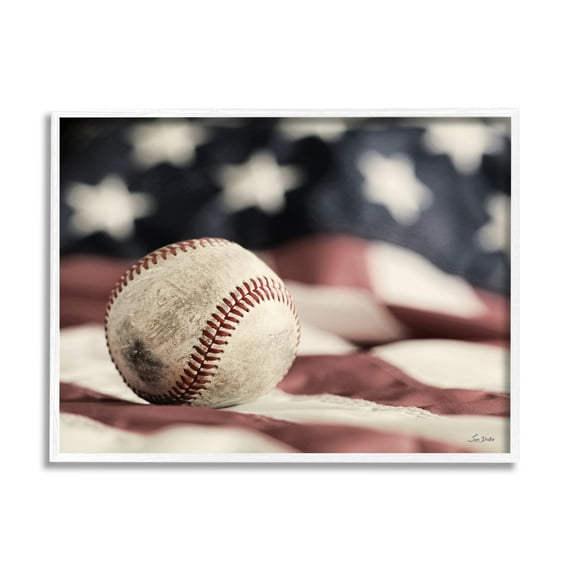 Stupell Industries Baseball & American Flag Sports Photography White Framed Art Print Wall Art, 20 x 16