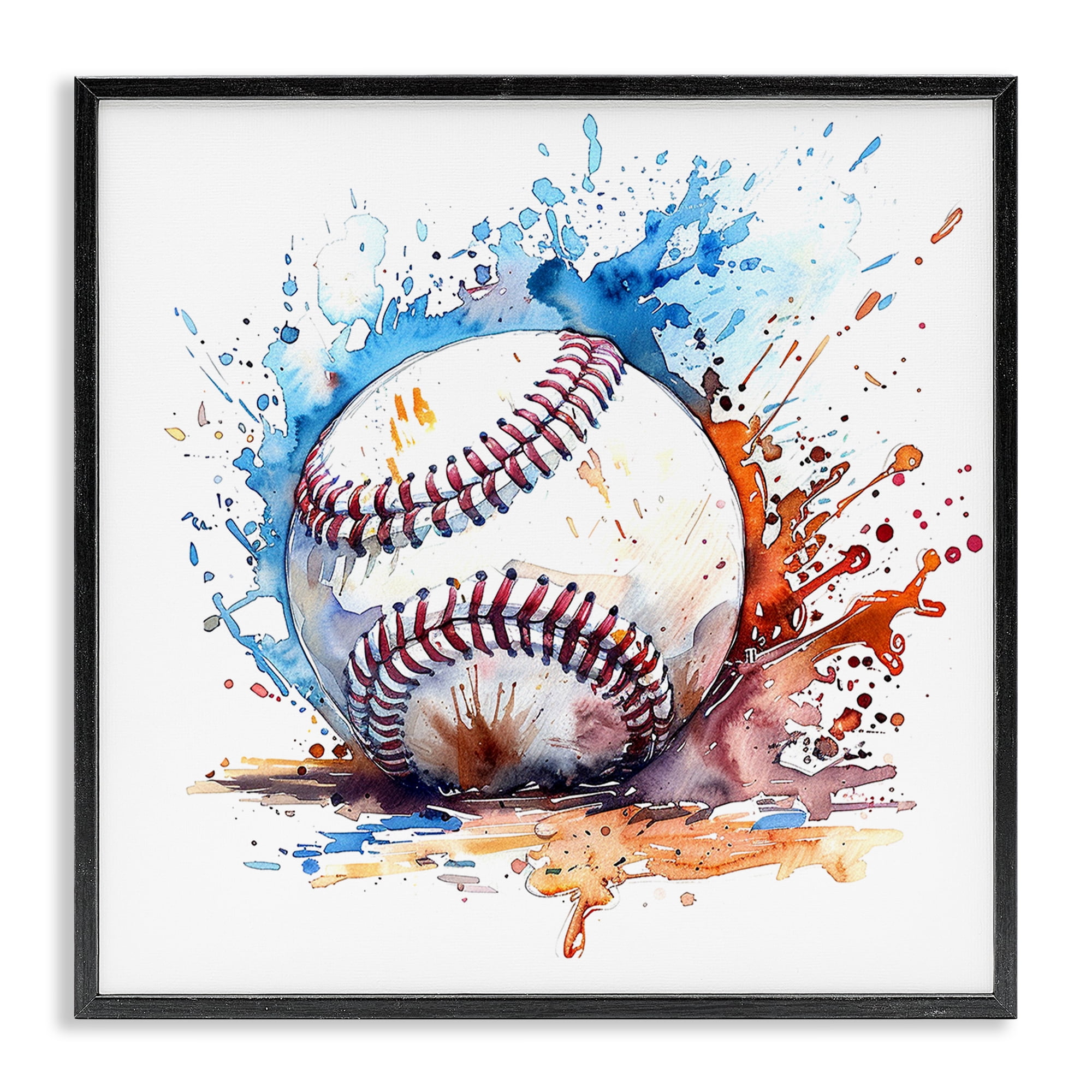 Stupell Industries Baseball Chromatic Splash Sports Painting Black Framed Art Print Wall Art, 24 x 24