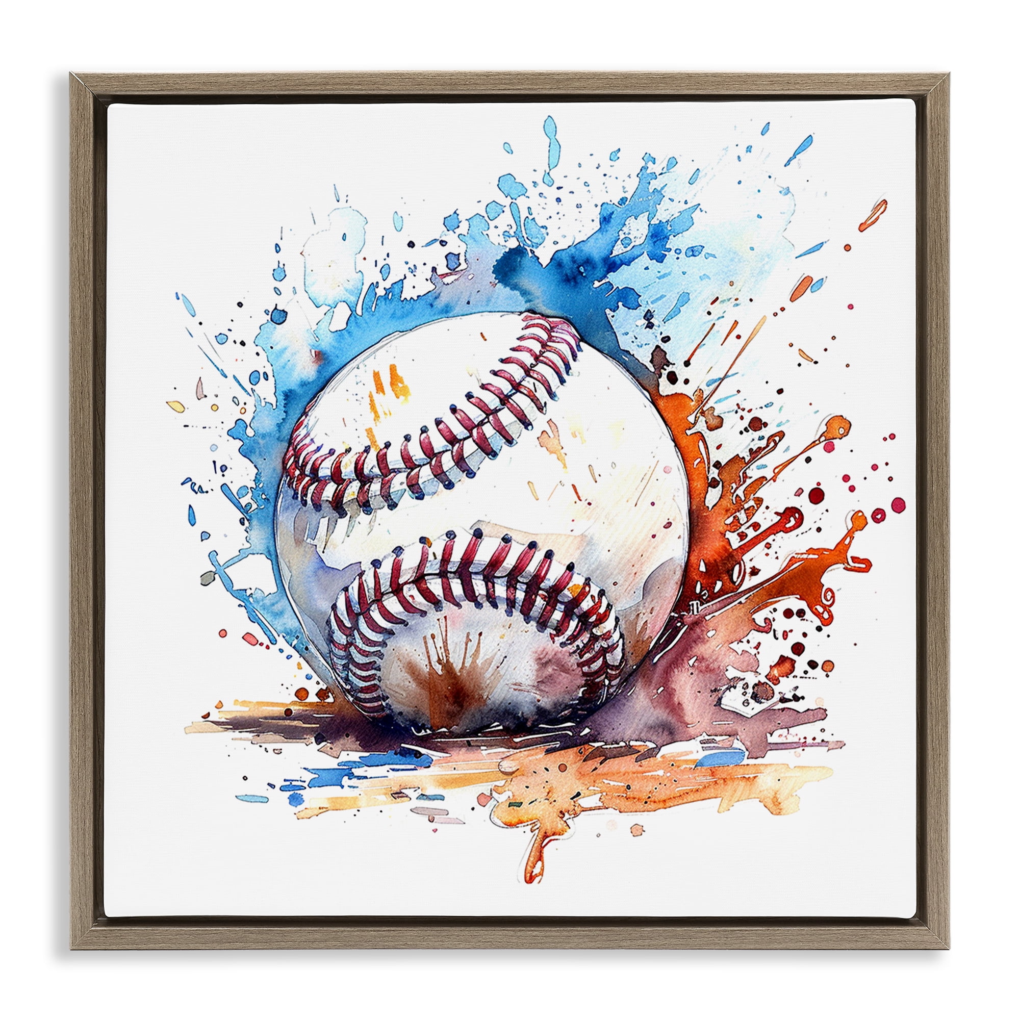 Stupell Industries Baseball Chromatic Splash Sports Painting Brown Floater Framed Canvas Art Print Wall Art, 18 x 18