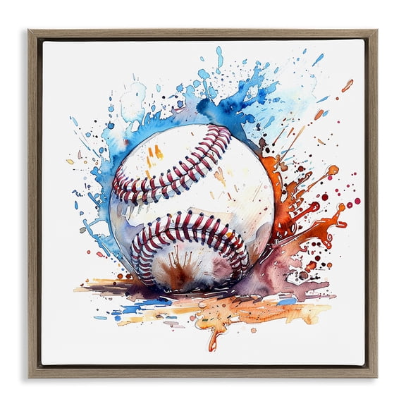 Stupell Industries Baseball Chromatic Splash Sports Painting Brown Floater Framed Canvas Art Print Wall Art, 18 x 18