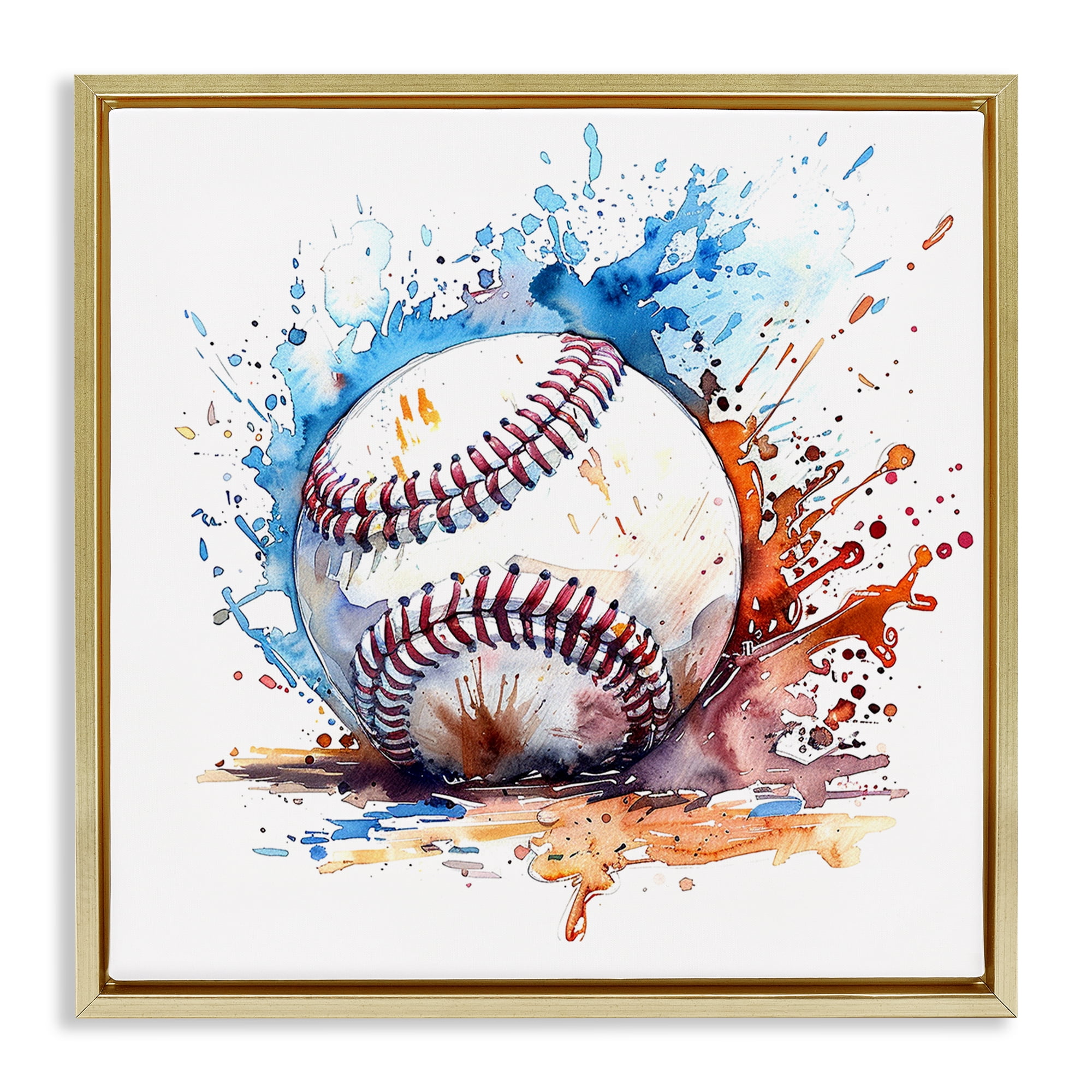 Stupell Industries Baseball Chromatic Splash Sports Painting Gold Floater Framed Canvas Art Print Wall Art, 25 x 25