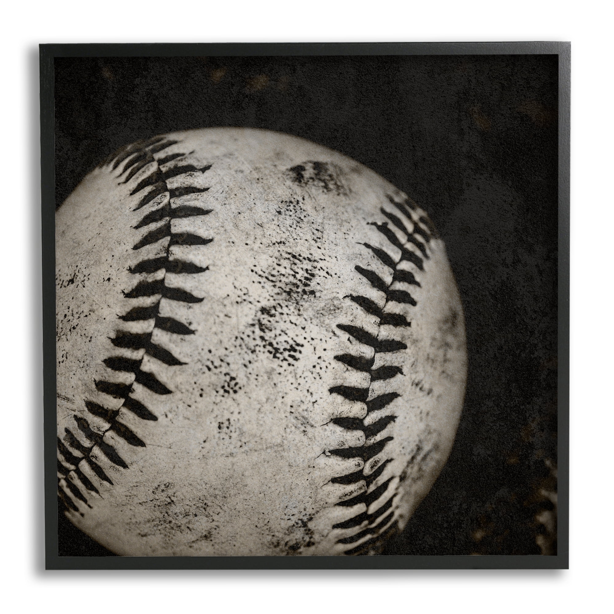 Stupell Industries Baseball Close Up Photography Sports Photography Black Framed Art Print Wall Art, 12 x 12