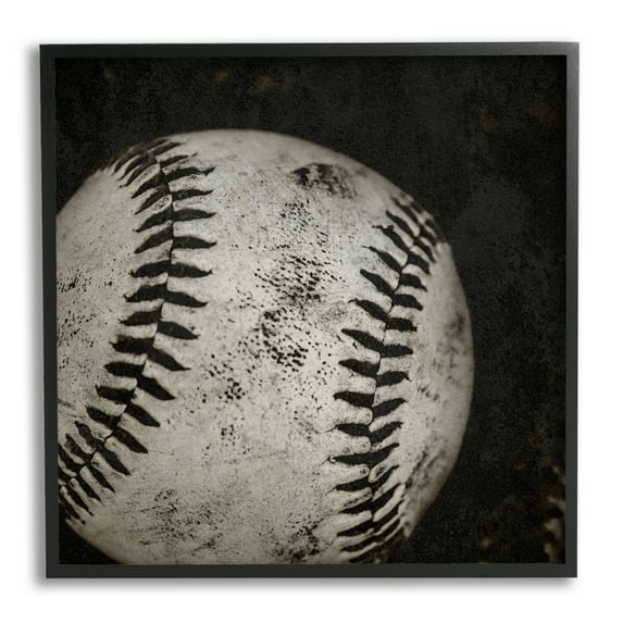 Stupell Industries Baseball Close Up Photography Sports Photography Black Framed Art Print Wall Art, 17 x 17