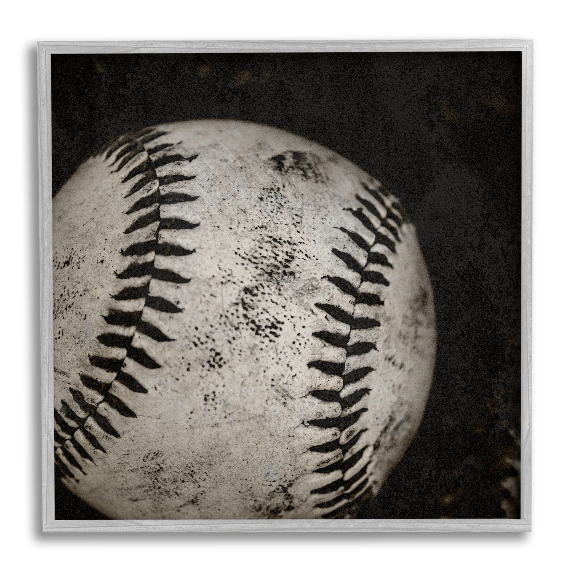 Stupell Industries Baseball Close Up Photography Sports Photography Gray Framed Art Print Wall Art, 17 x 17