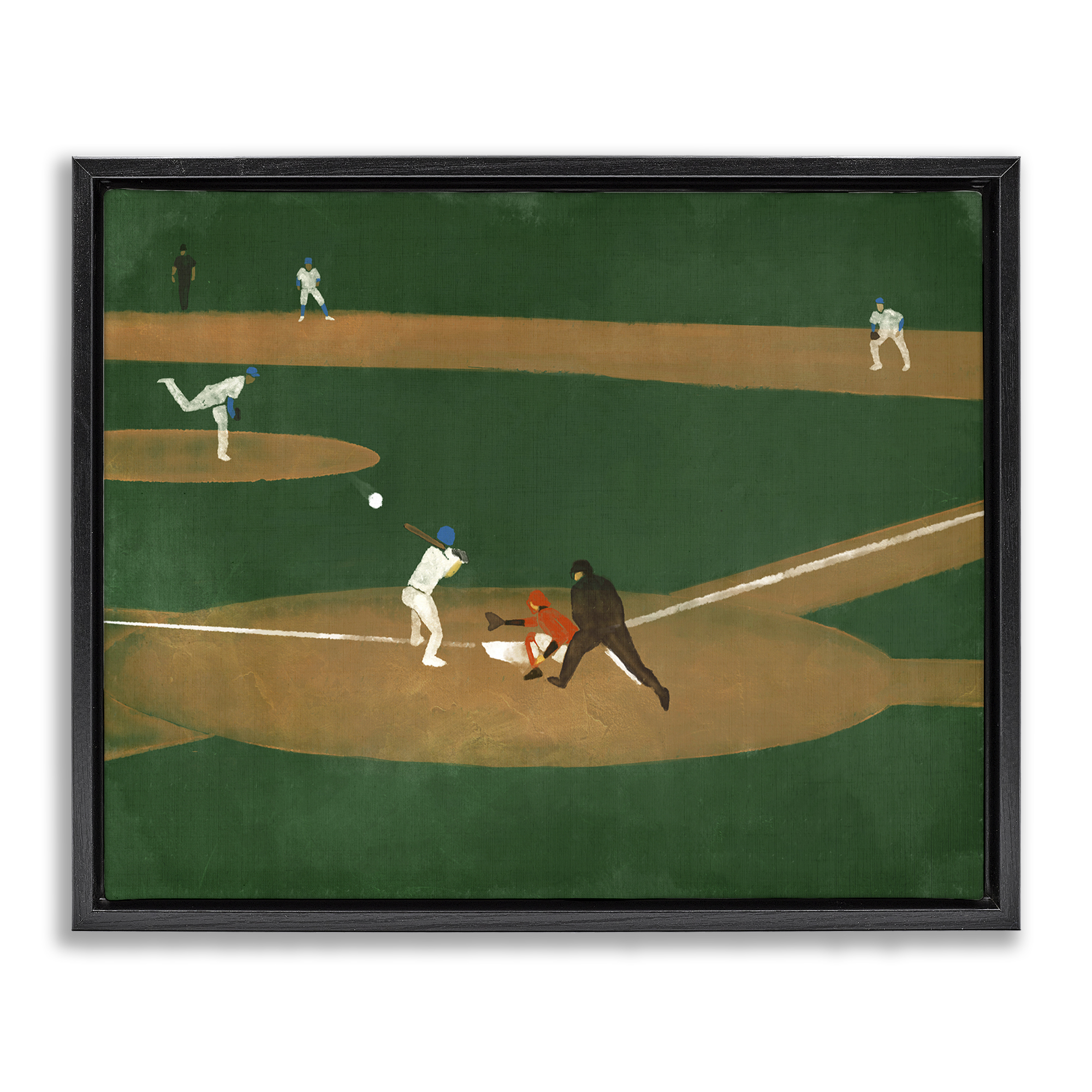 Stupell Industries Baseball Field View Sports Painting Black Floater Framed Canvas Art Print Wall Art, 21 x 17