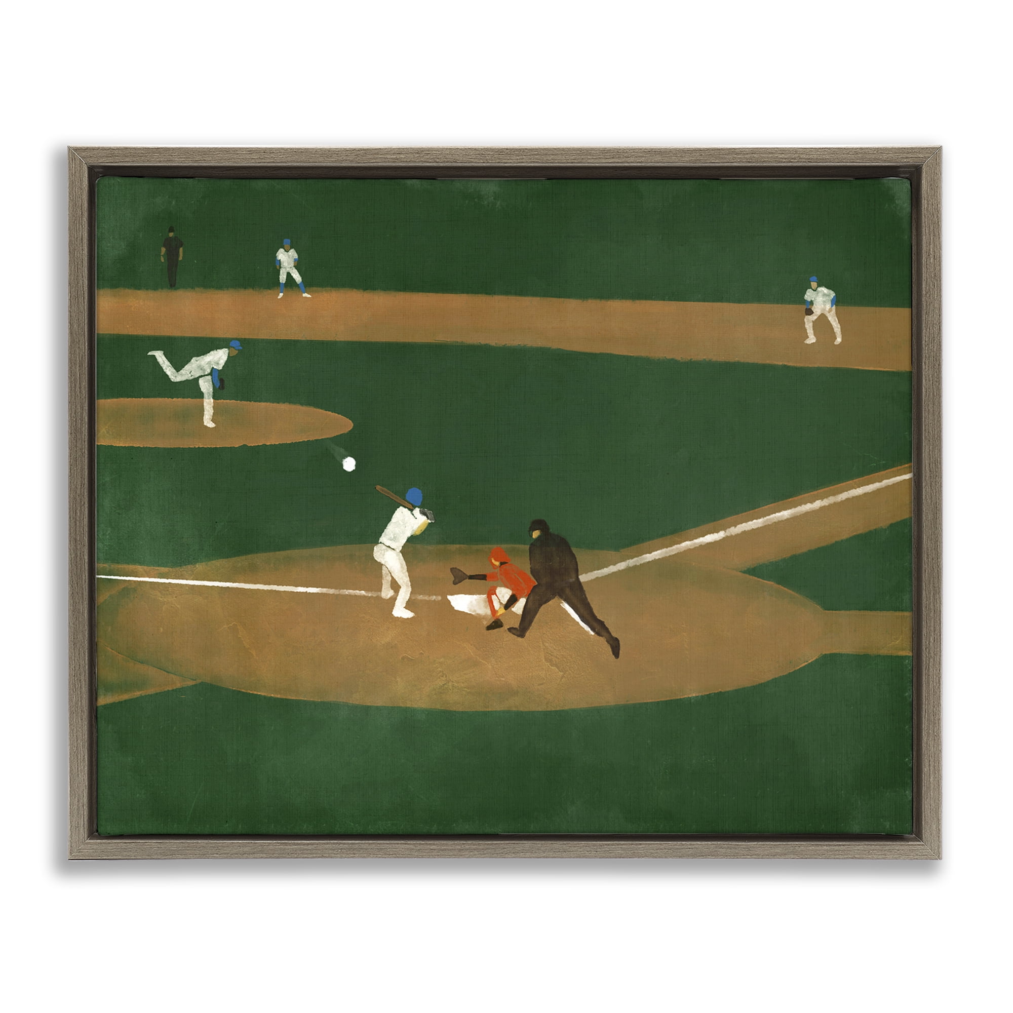 Stupell Industries Baseball Field View Sports Painting Brown Floater Framed Canvas Art Print Wall Art, 31 x 25