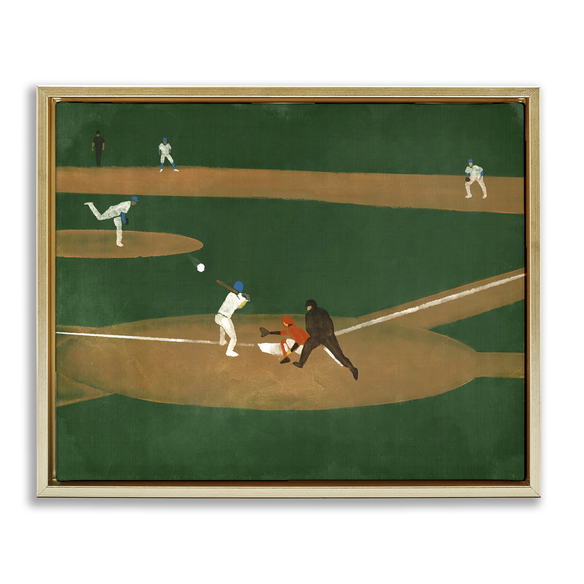 Stupell Industries Baseball Field View Sports Painting Gold Floater Framed Canvas Art Print Wall Art, 31 x 25