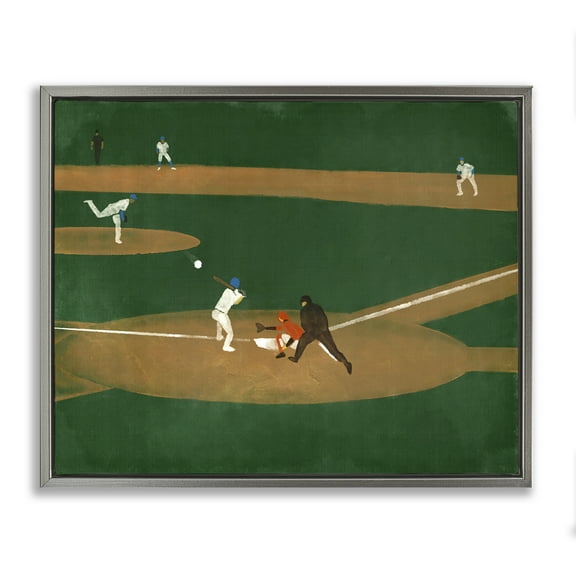 Stupell Industries Baseball Field View Sports Painting Gray Floater Framed Canvas Art Print Wall Art, 21 x 17