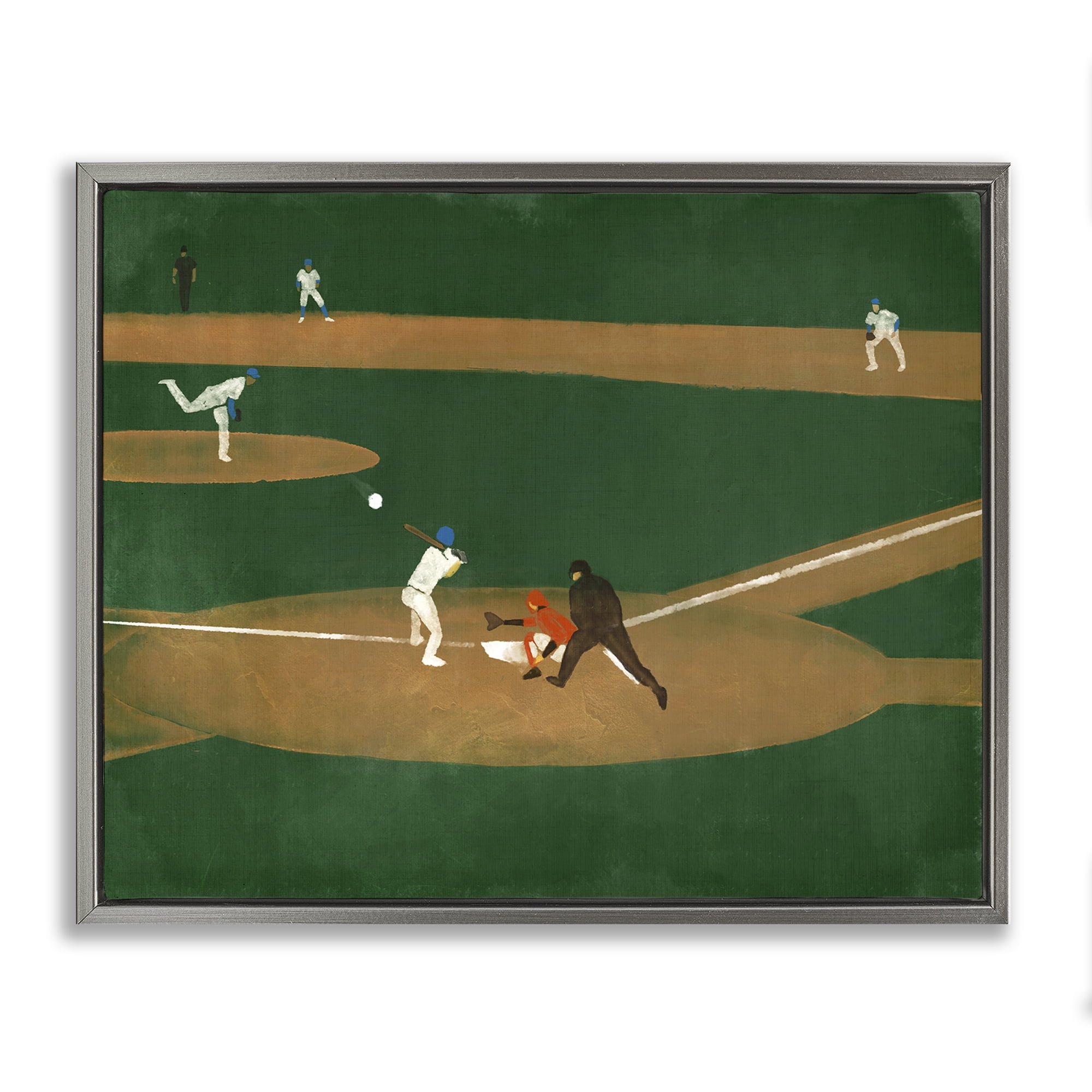 Stupell Industries Baseball Field View Sports Painting Gray Floater Framed Canvas Art Print Wall Art, 31 x 25
