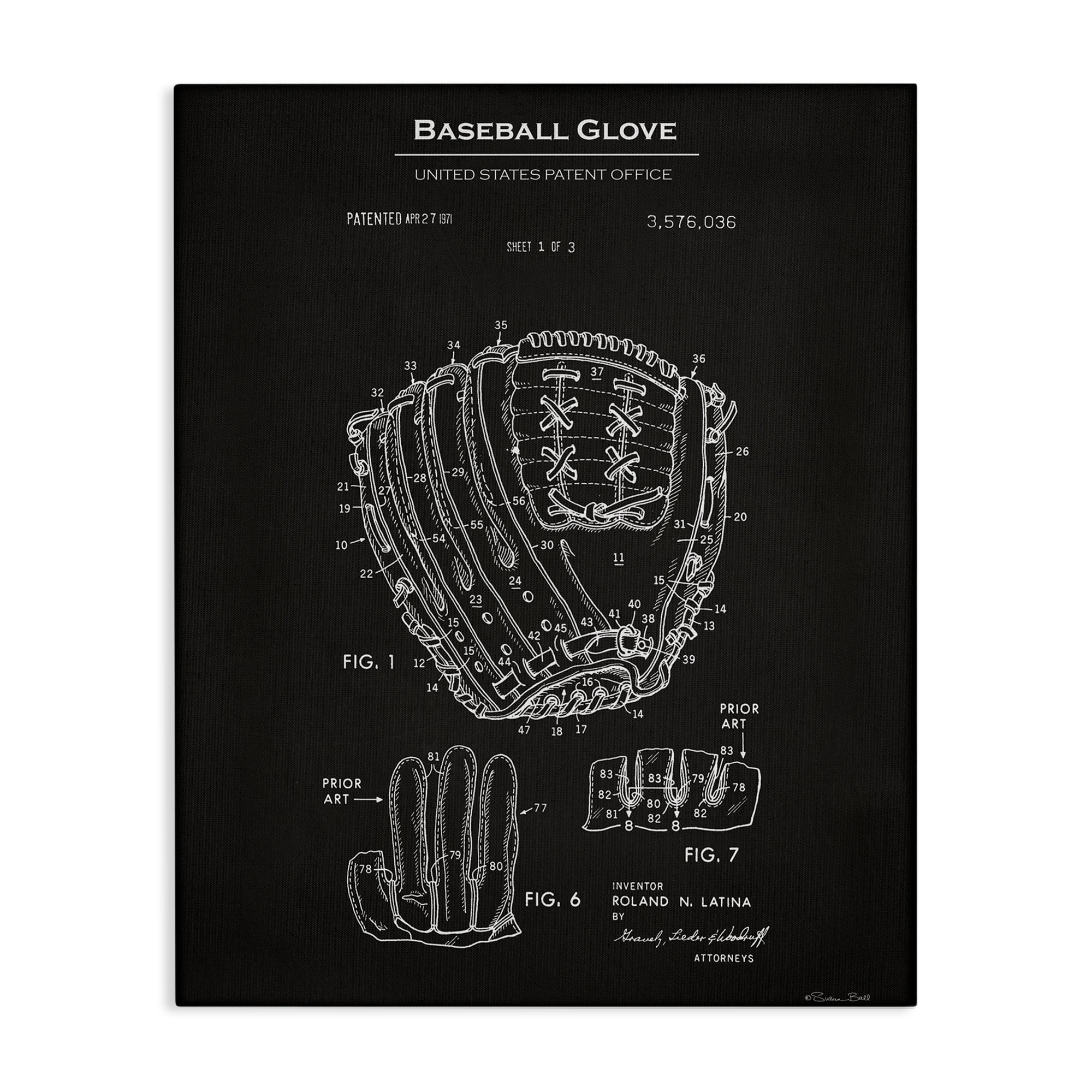 Vintage Black and White Baseball Glove Canvas Art, 16 x 20