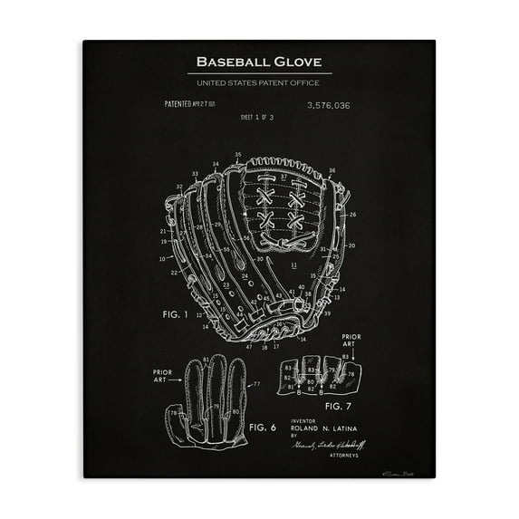 Stupell Industries Baseball Glove Blueprint Sports Painting Gallery Wrapped Canvas Art Print Wall Art, 30 x 40