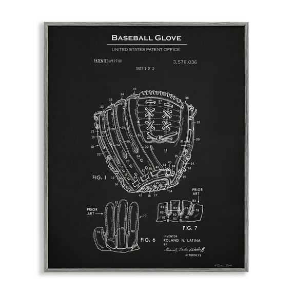 Stupell Industries Baseball Glove Blueprint Sports Painting Gray Framed Art Print Wall Art, 24 x 30