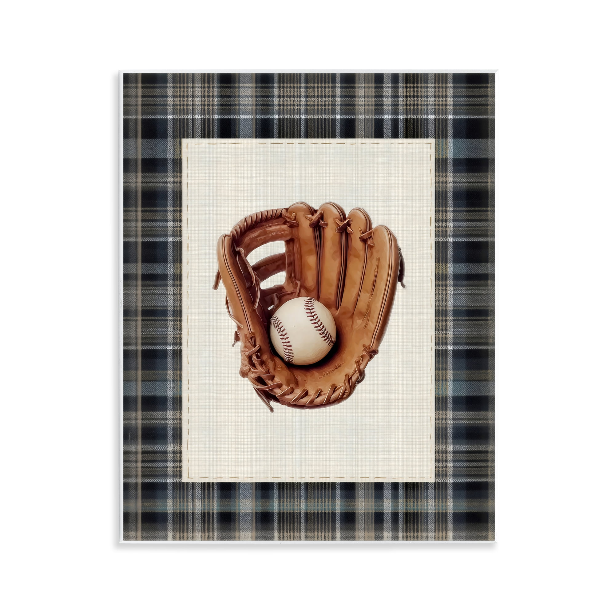Stupell Industries Baseball Glove with Plaid Wall Plaque Art, design by Arlington Prints