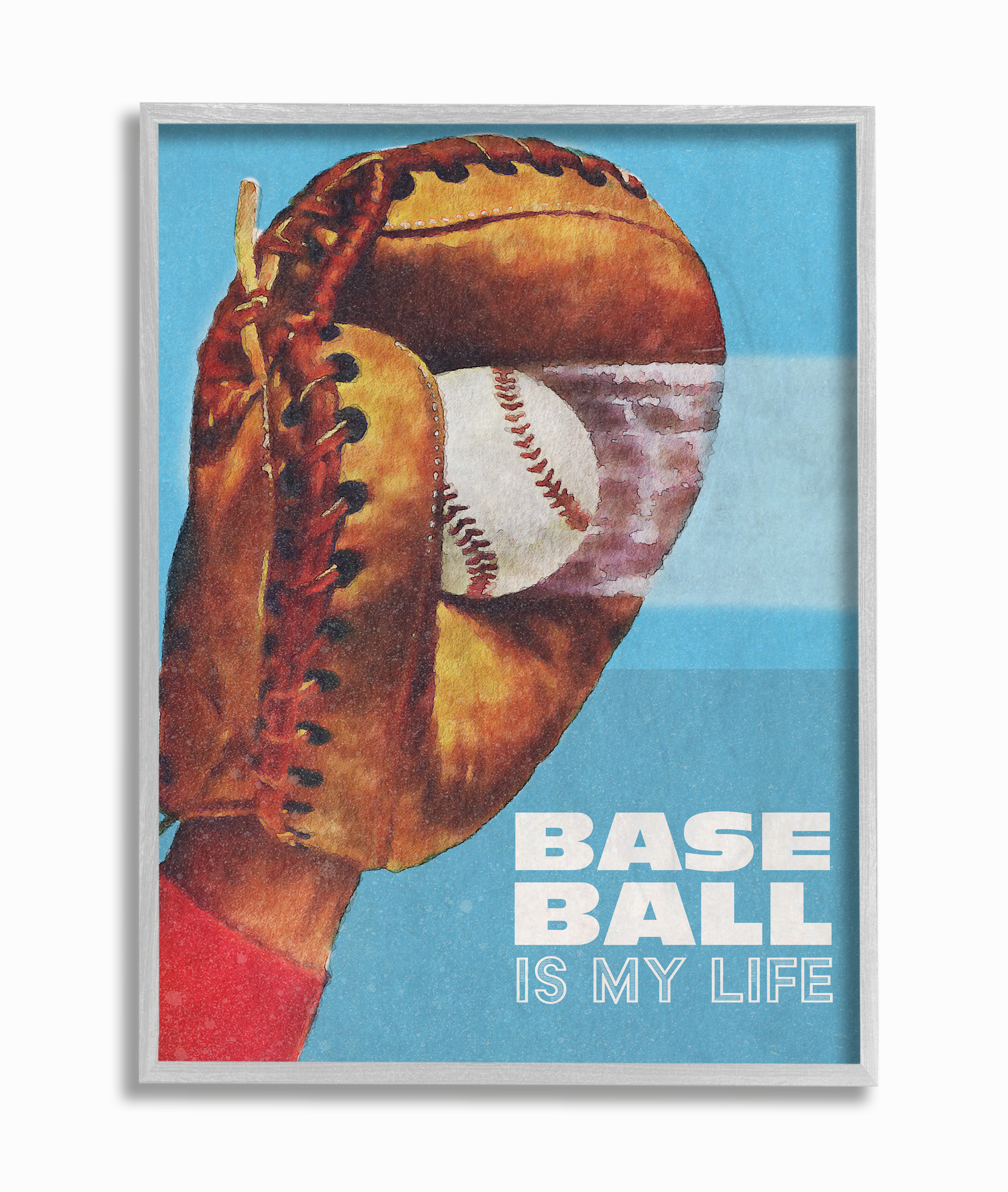 Stupell Industries Baseball Is My Life Mitt Red Blue Sports Design Framed Wall Art by The Saturday Evening Post
