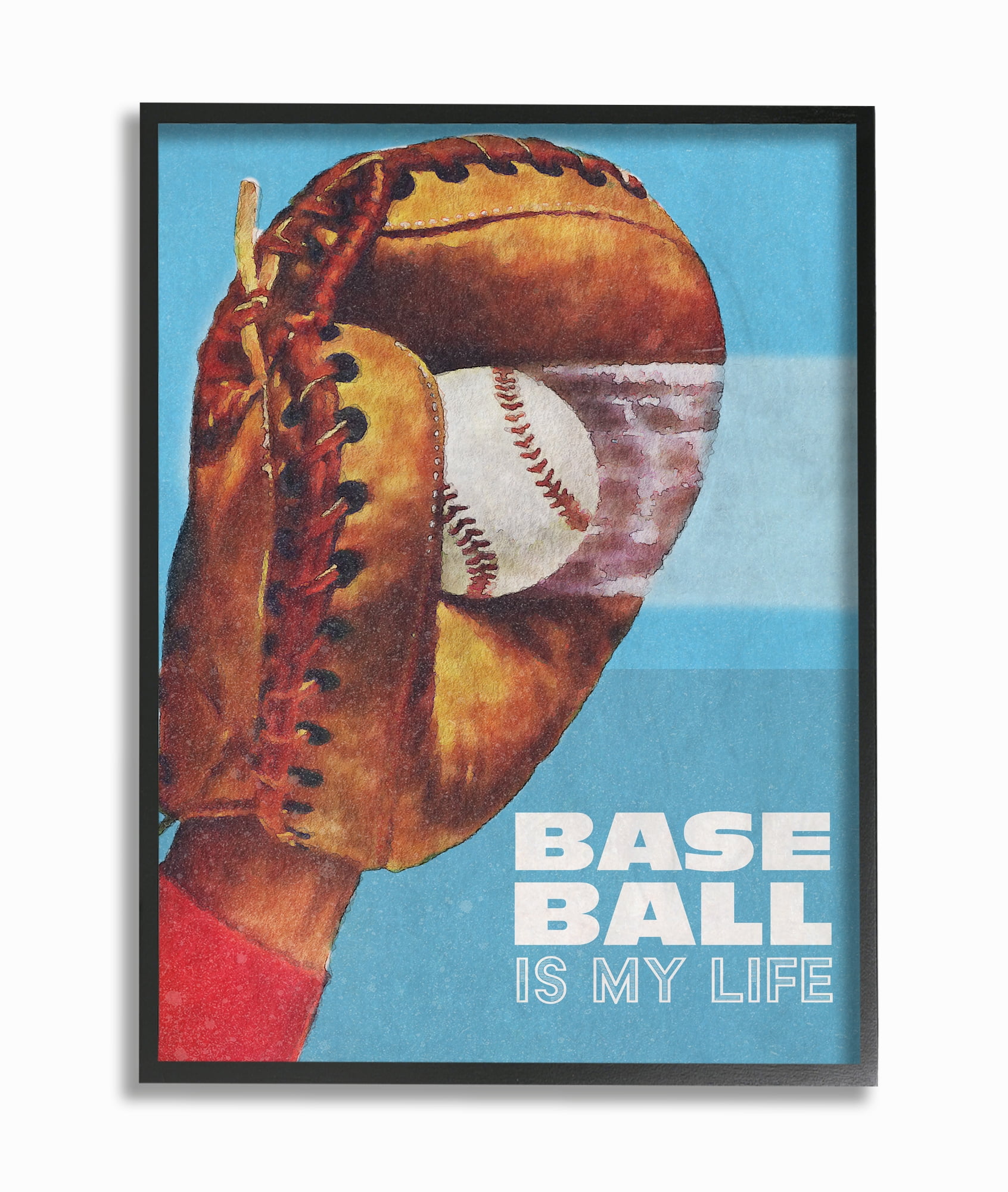 Stupell Industries Baseball Is My Life Mitt Red Blue Sports Design Framed Wall Art by The Saturday Evening Post