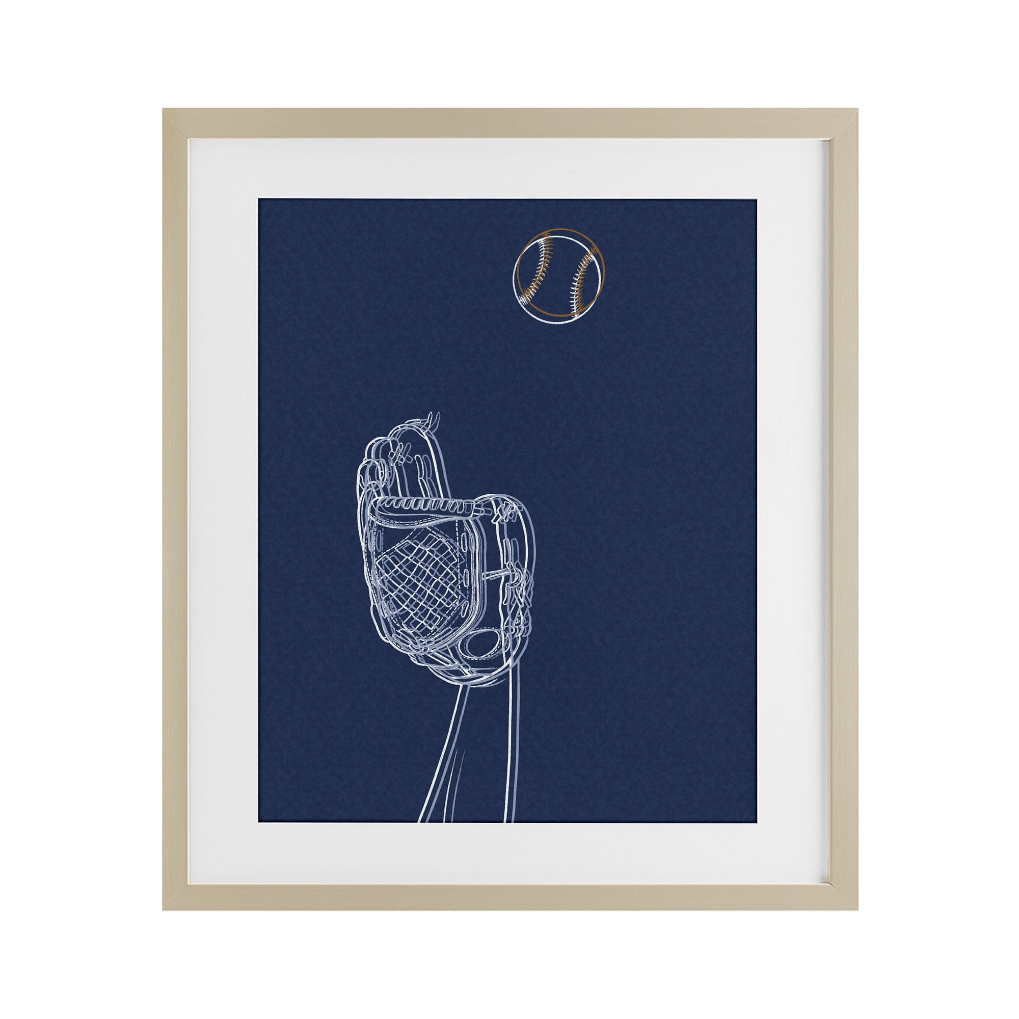 Stupell Industries Baseball Lines Contour Birch Framed Print Under Glass, design by Marcus Prime