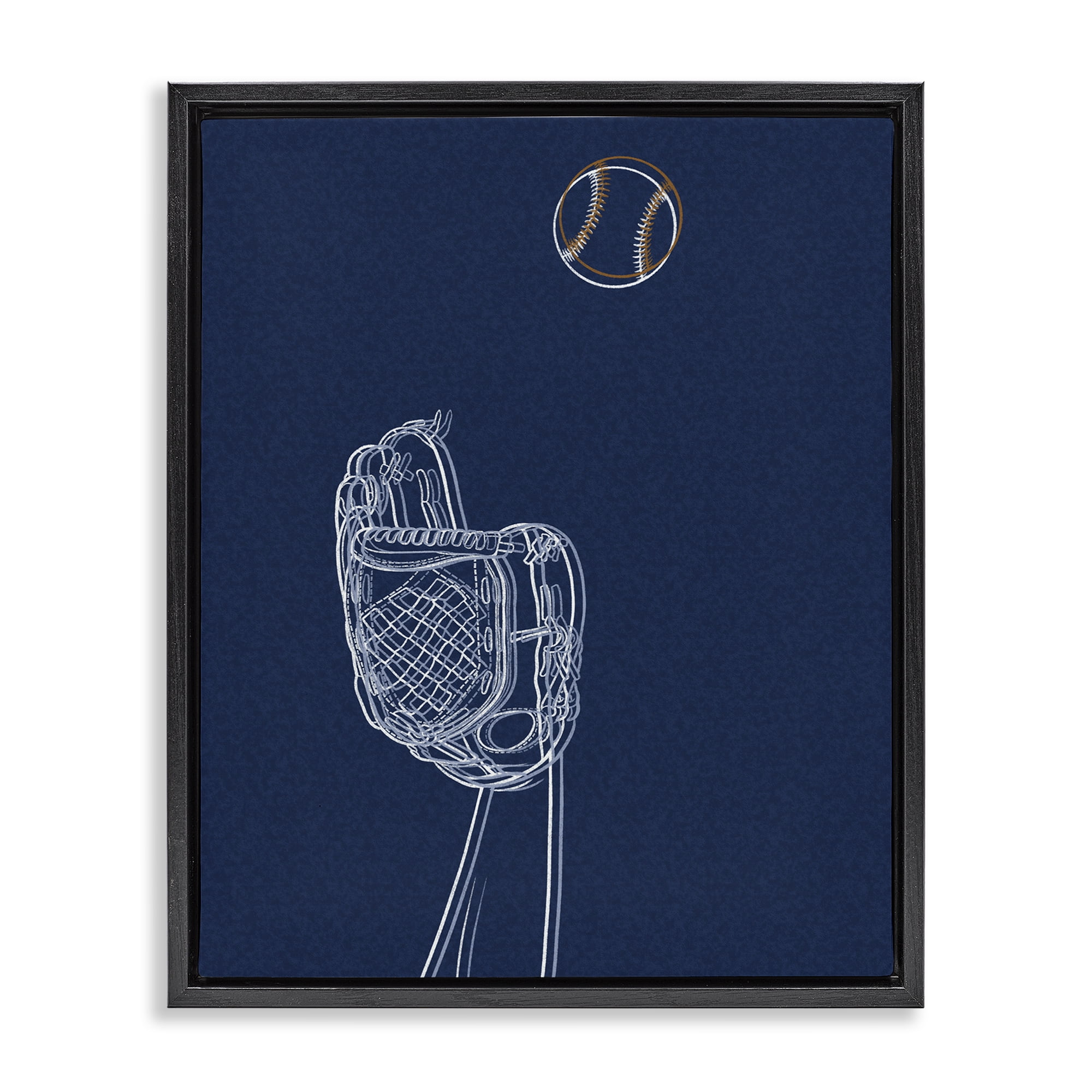 Stupell Industries Baseball Lines Contour Black Framed Floater Canvas Wall Art, design by Marcus Prime