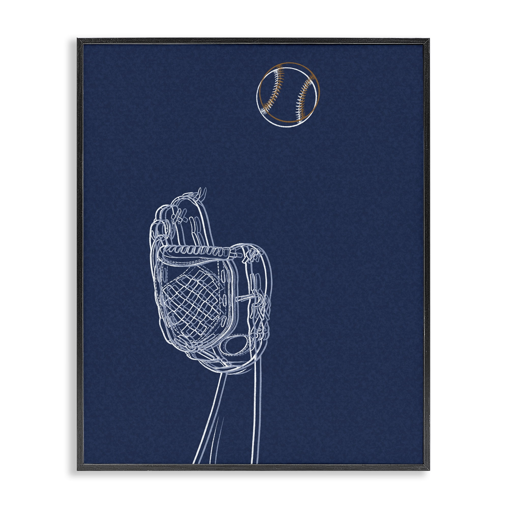 Stupell Industries Baseball Lines Contour Black Framed Giclee Art, design by Marcus Prime