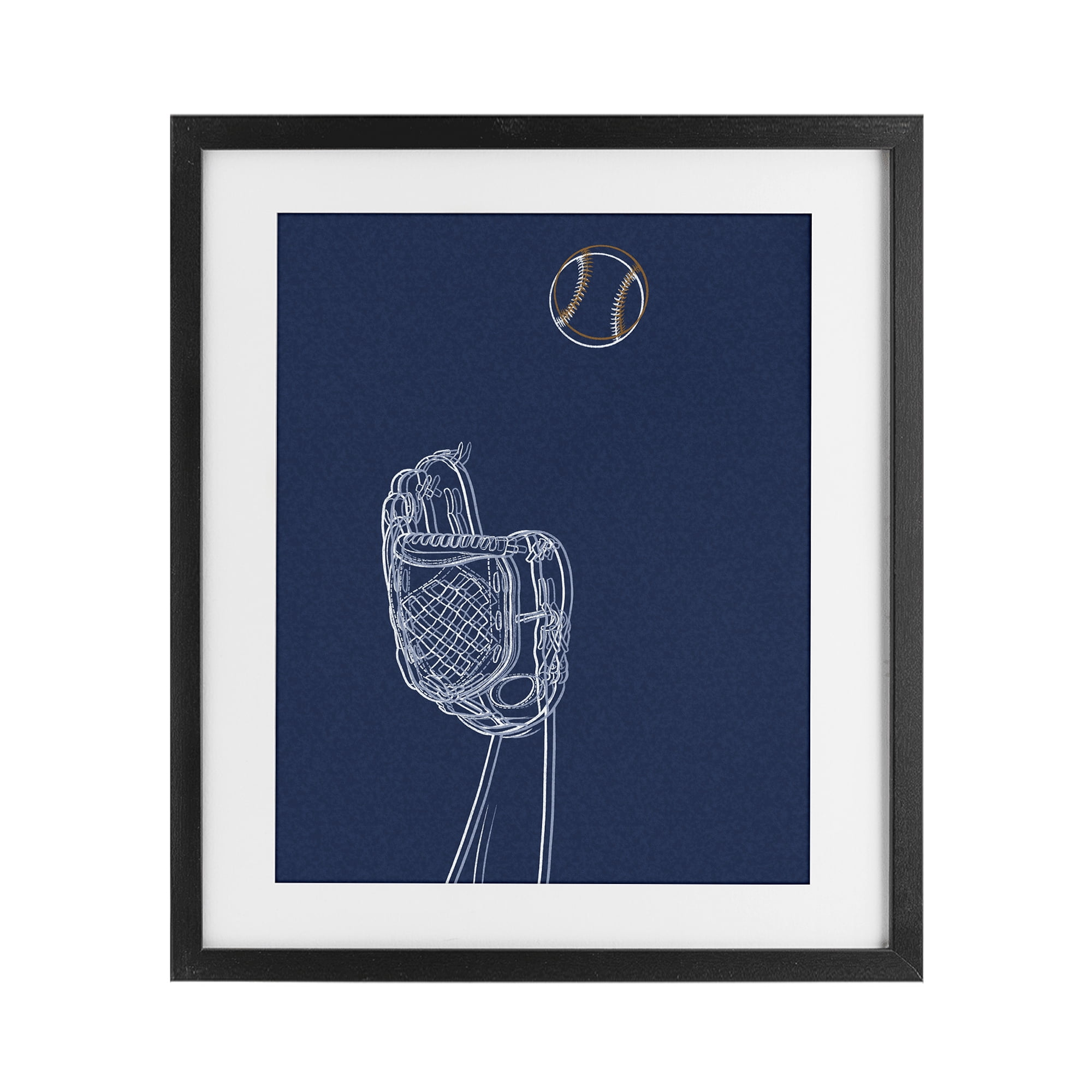Stupell Industries Baseball Lines Contour Black Framed Print Under Glass, design by Marcus Prime