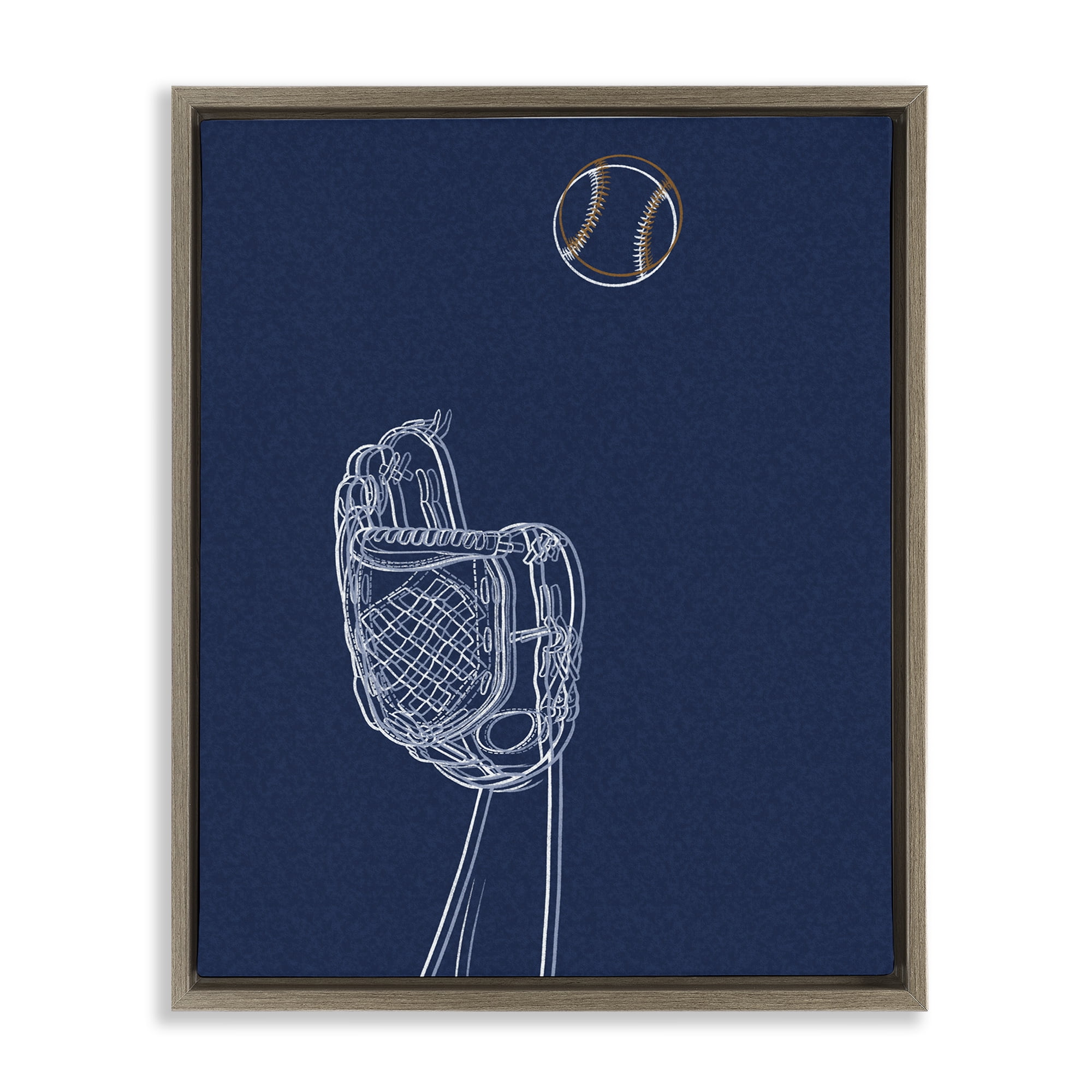 Stupell Industries Baseball Lines Contour Brown Framed Floater Canvas Wall Art, design by Marcus Prime
