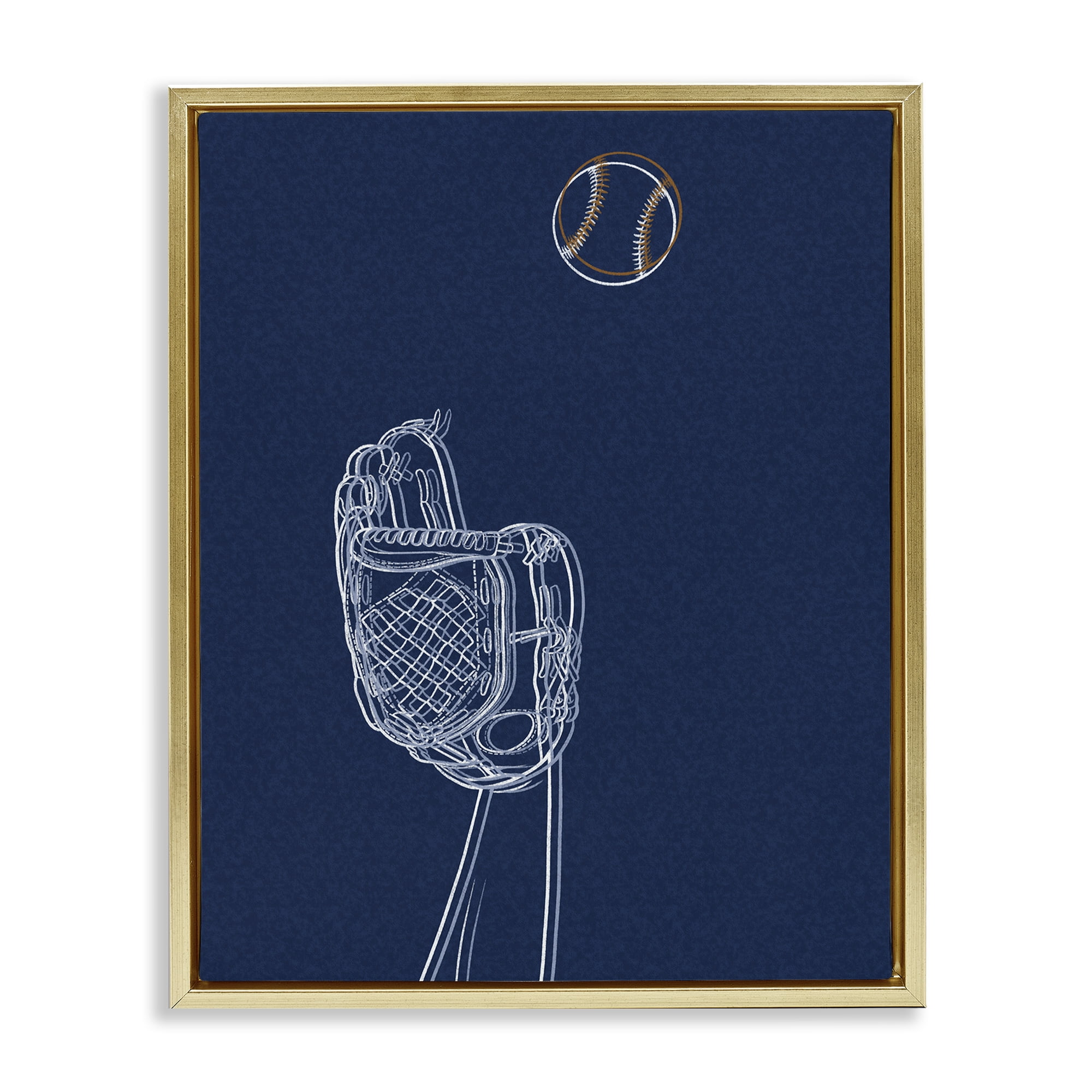 Stupell Industries Baseball Lines Contour Gold Framed Floater Canvas Wall Art, design by Marcus Prime