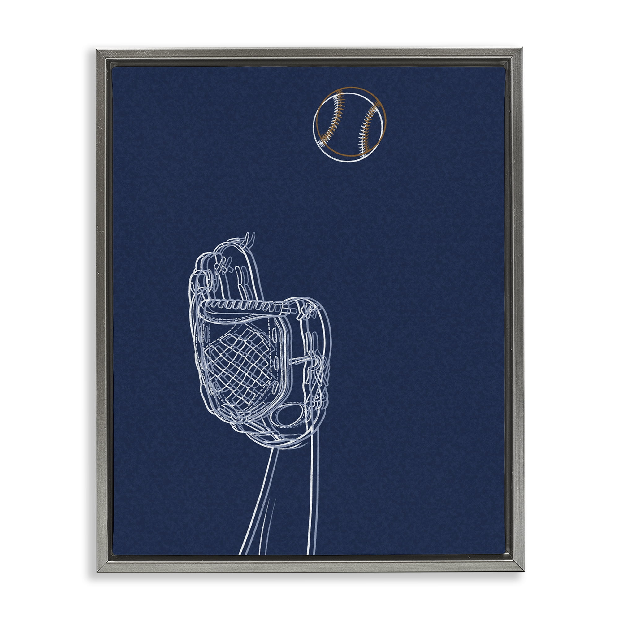 Stupell Industries Baseball Lines Contour Gray Framed Floater Canvas Wall Art, design by Marcus Prime