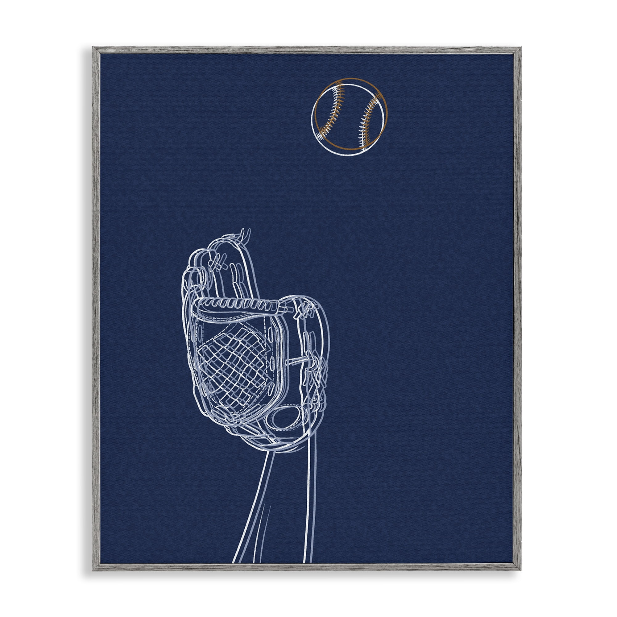 Stupell Industries Baseball Lines Contour Gray Framed Giclee Art, design by Marcus Prime
