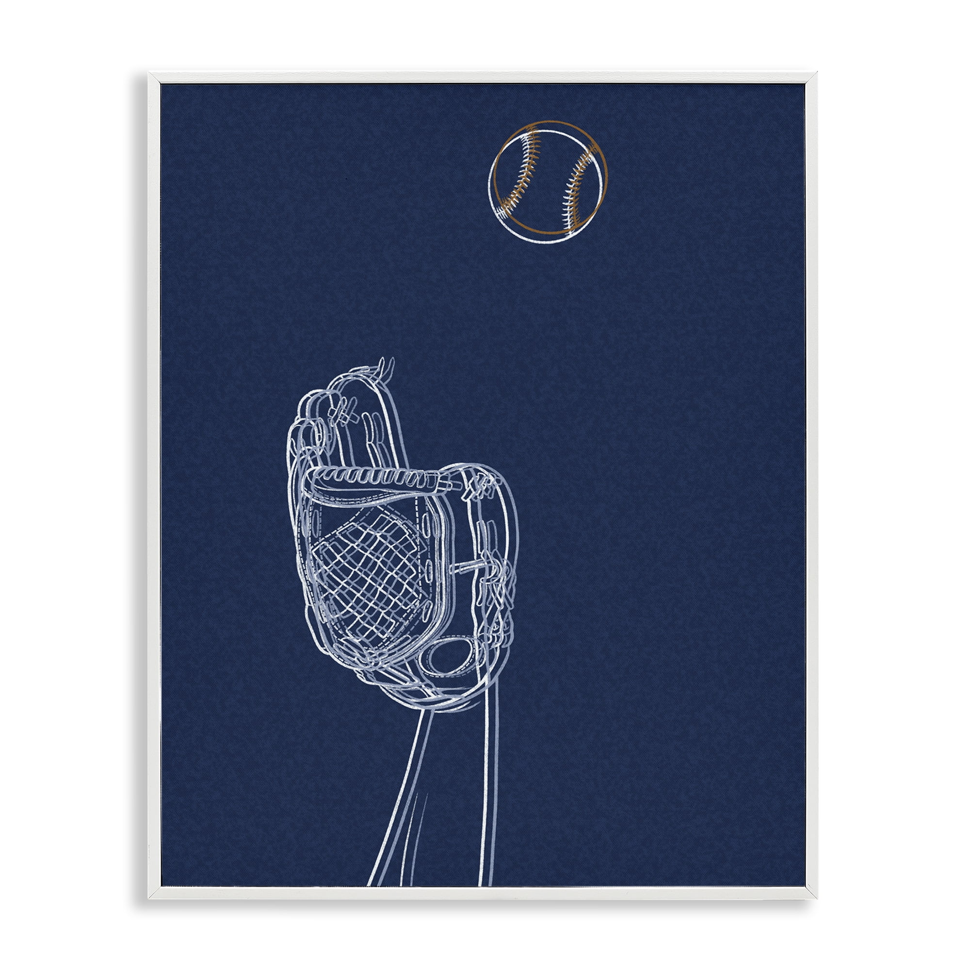 Stupell Industries Baseball Lines Contour White Framed Giclee Art, design by Marcus Prime