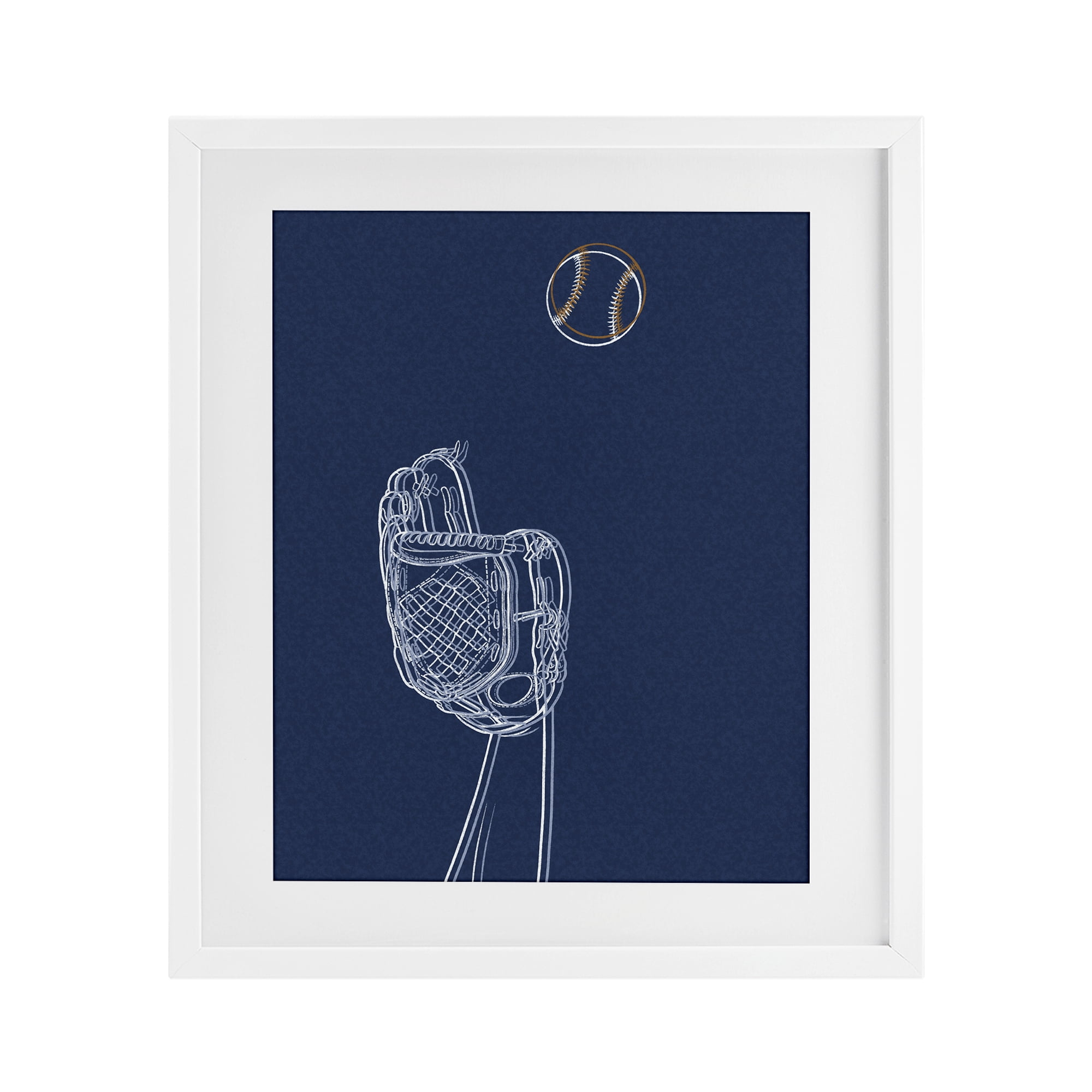 Stupell Industries Baseball Lines Contour White Framed Print Under Glass, design by Marcus Prime