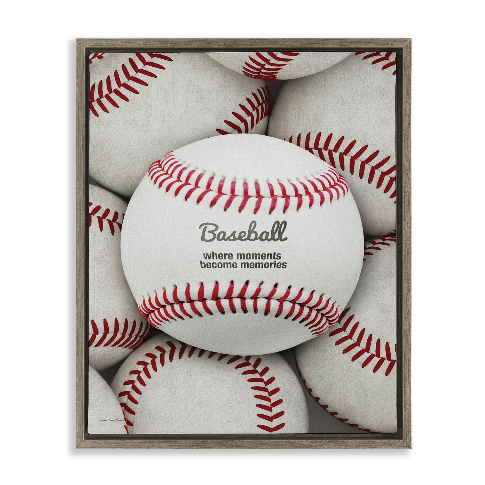 Stupell Industries Baseball Memories Phrase Sports Painting Brown Floater Framed Canvas Art Print Wall Art, 17 x 21