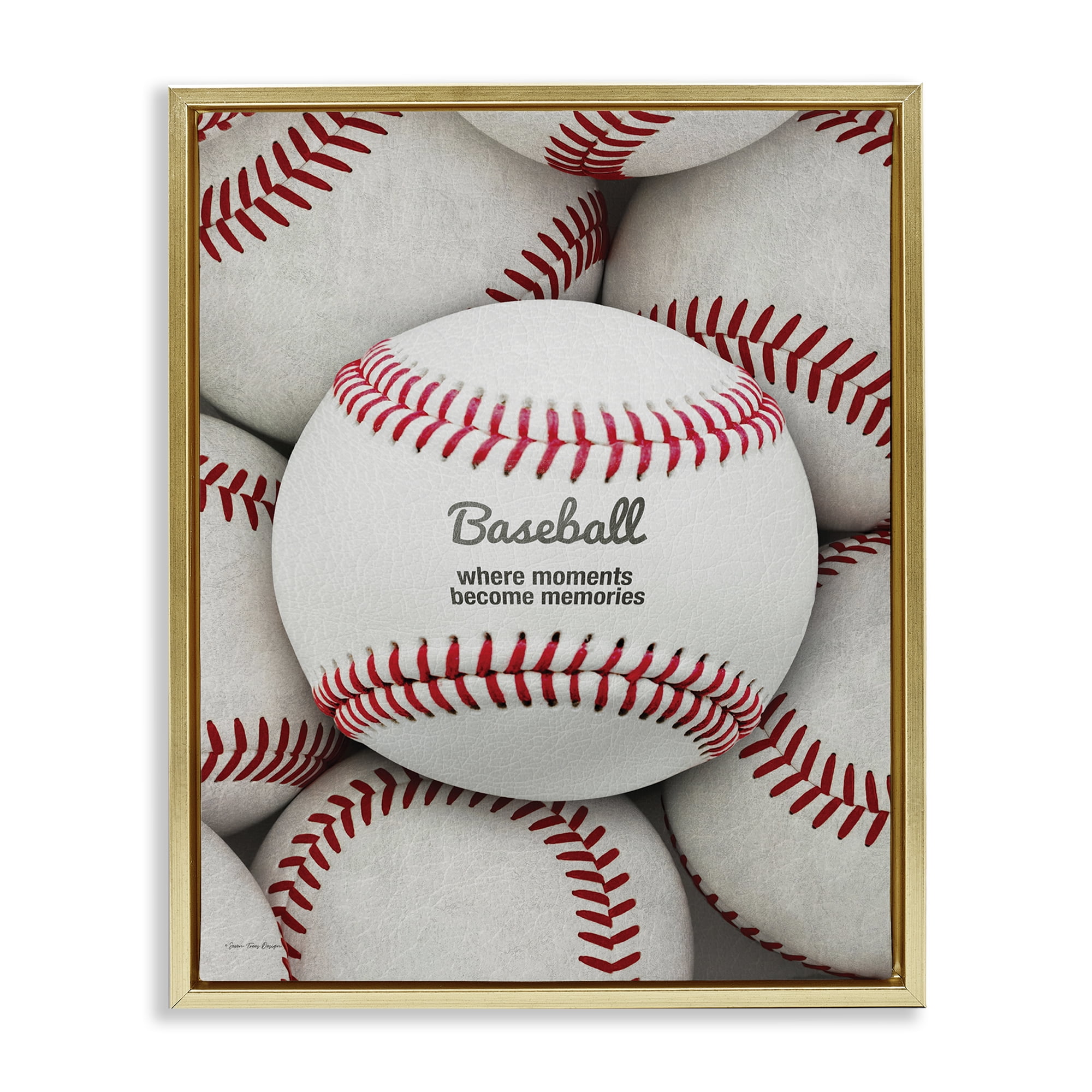 Stupell Industries Baseball Memories Phrase Sports Painting Gold Floater Framed Canvas Art Print Wall Art, 17 x 21