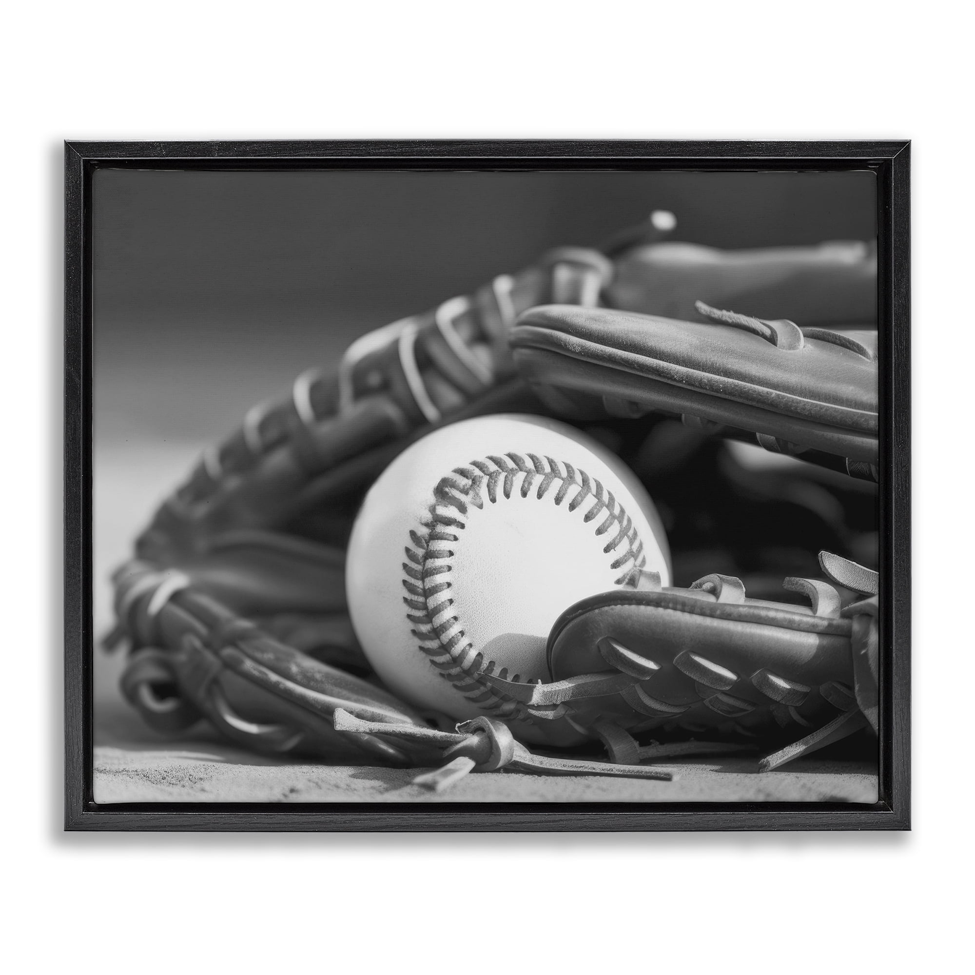 Stupell Industries Baseball Mitt & Ball Sports Photography Black Floater Framed Canvas Art Print Wall Art, 31 x 25