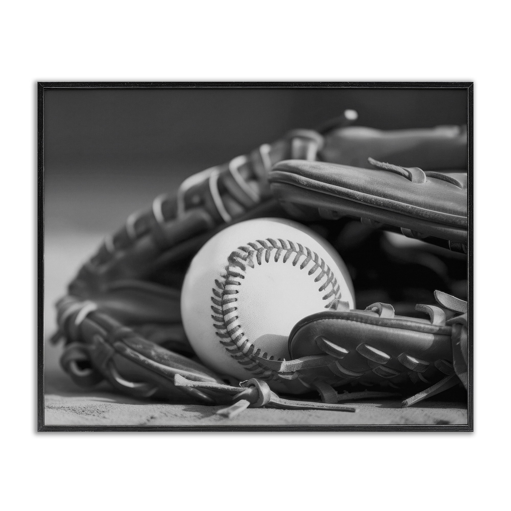 Stupell Industries Baseball Mitt & Ball Sports Photography Black Framed Art Print Wall Art, 14 x 11