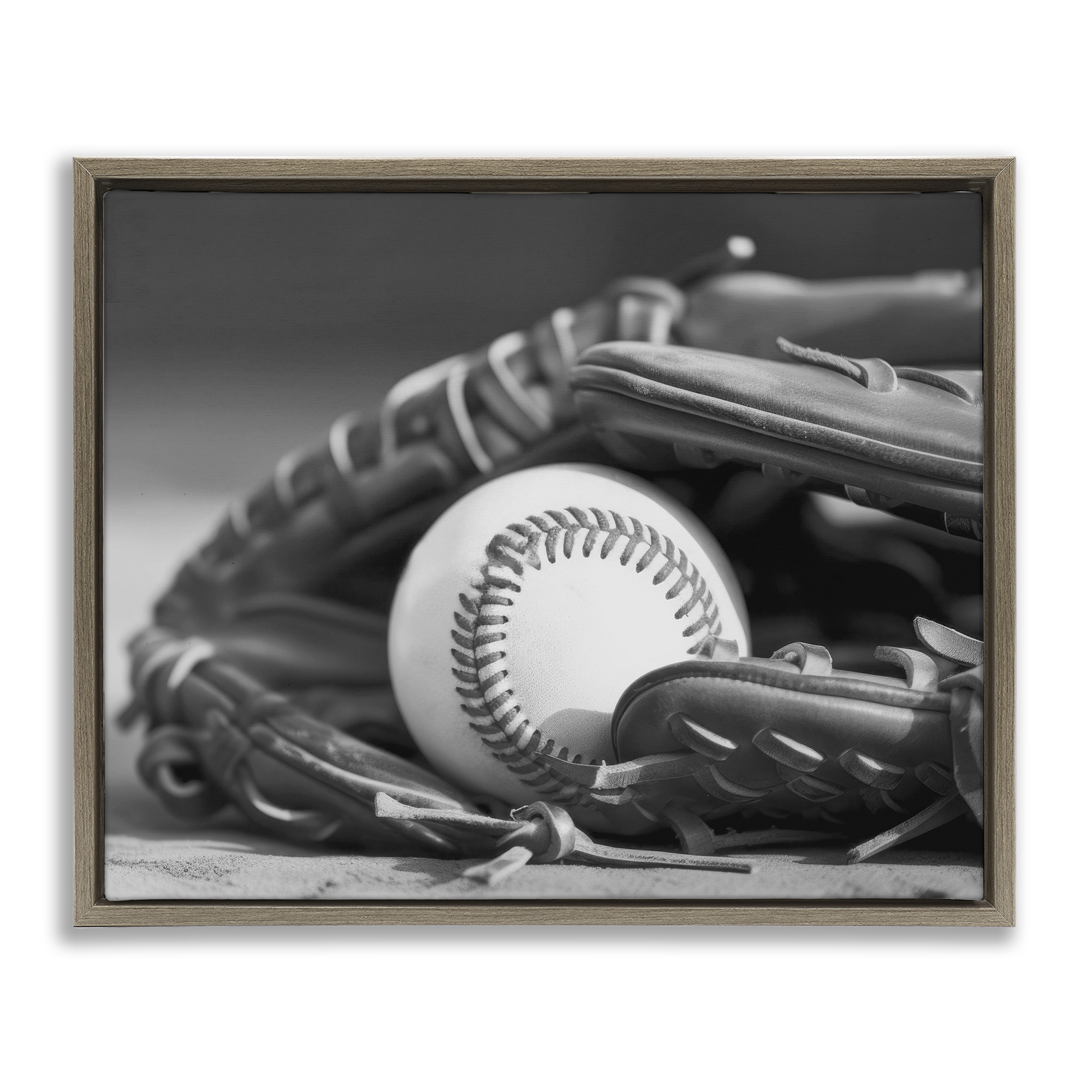 Stupell Industries Baseball Mitt & Ball Sports Photography Brown Floater Framed Canvas Art Print Wall Art, 21 x 17