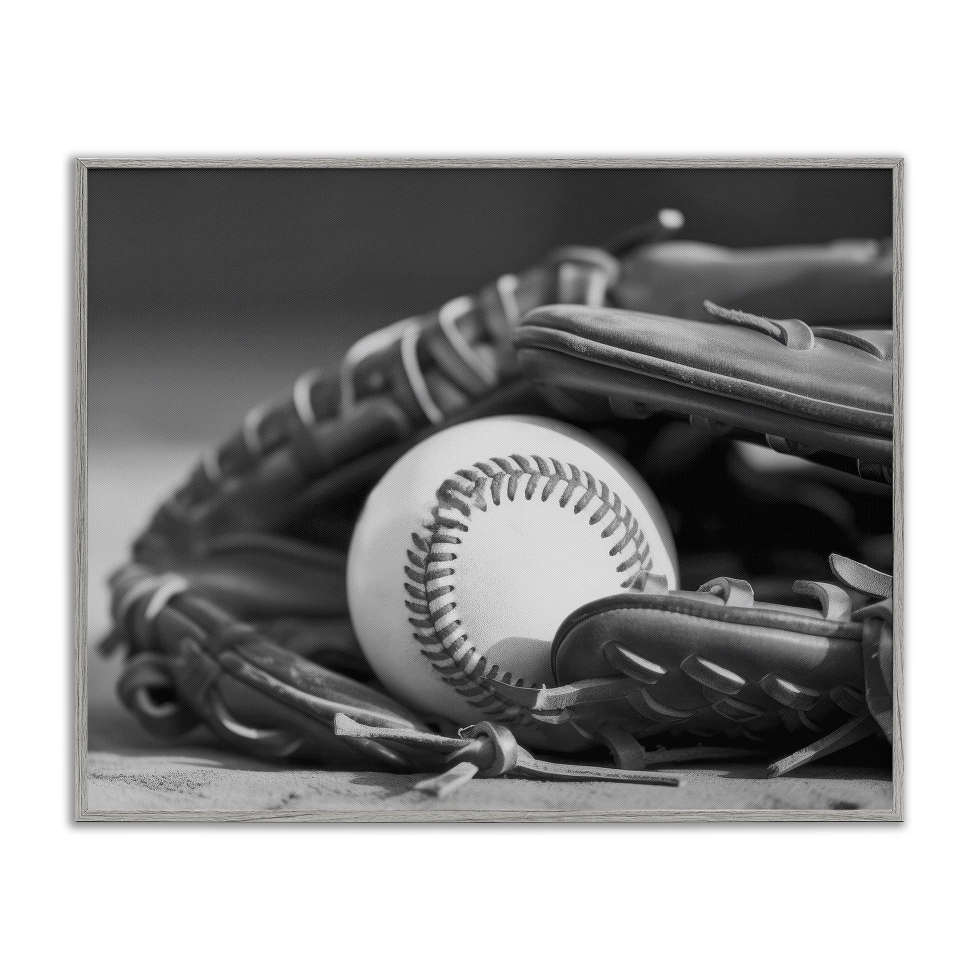 Stupell Industries Baseball Mitt & Ball Sports Photography Gray Framed Art Print Wall Art, 14 x 11