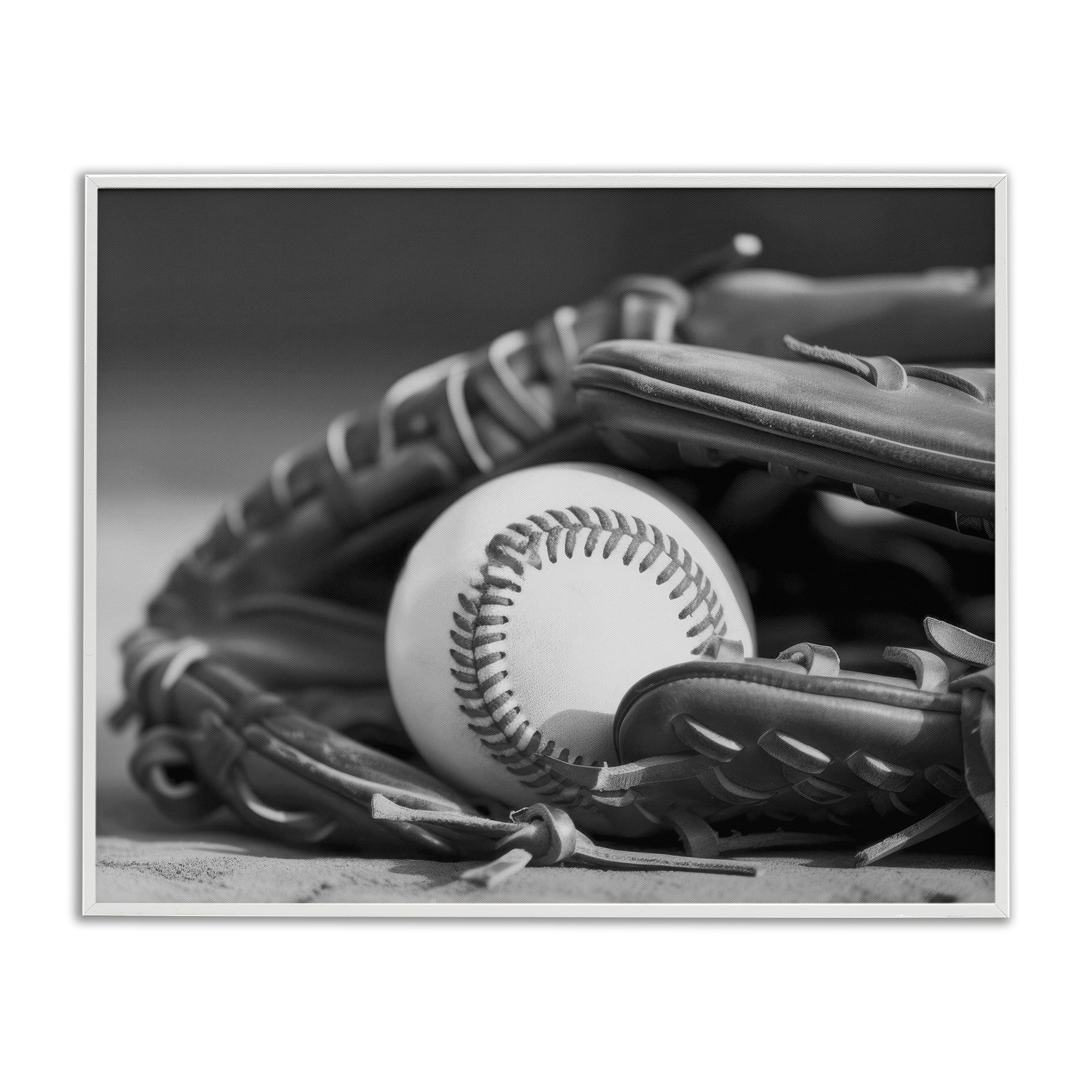 Stupell Industries Baseball Mitt & Ball Sports Photography White Framed Art Print Wall Art, 20 x 16
