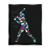 Stupell Industries Baseball Player Abstract Swing Graphic Art Jet Black Floating Framed Canvas Print Wall Art, Design by Arrolynn Weiderhold