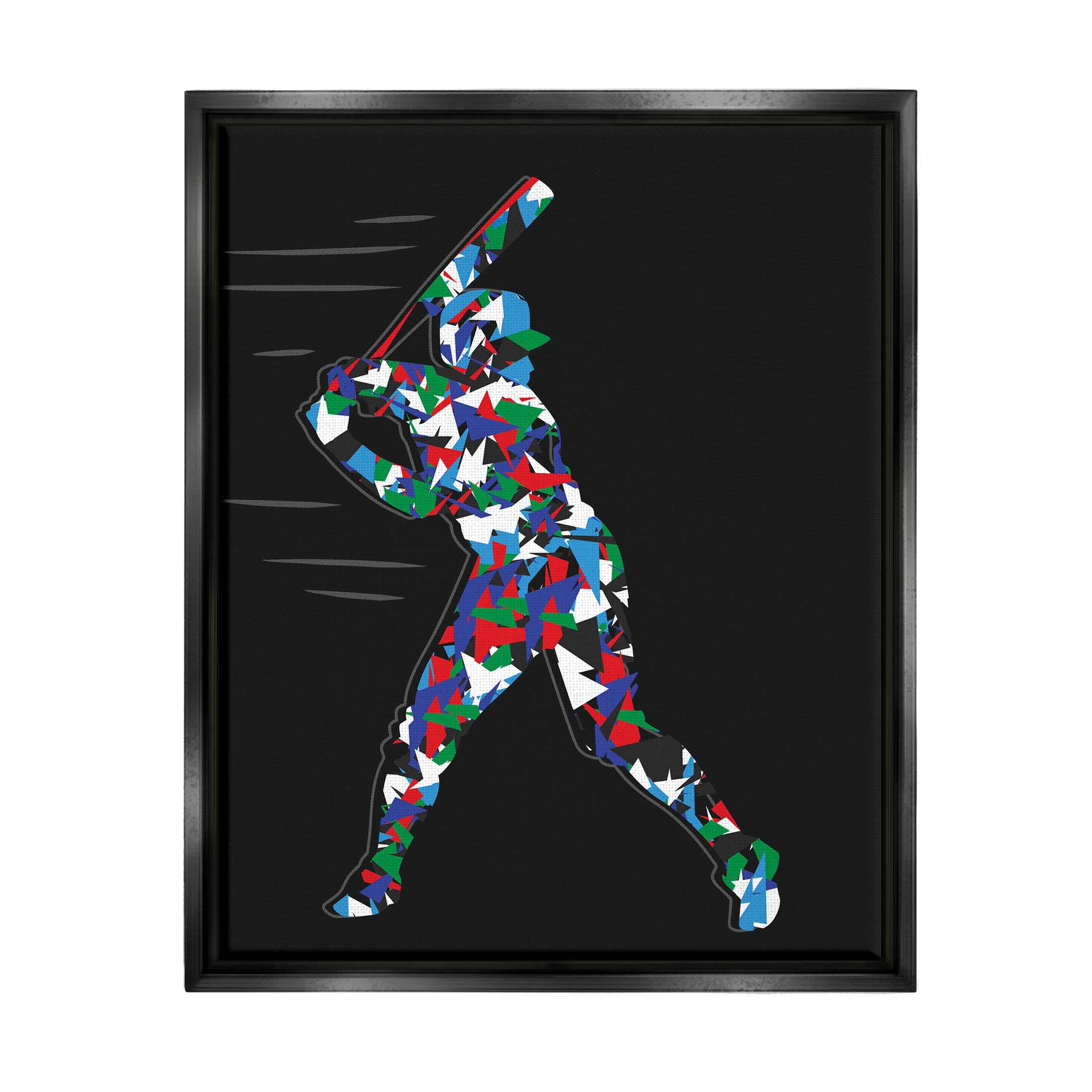 Stupell Industries Baseball Player Abstract Swing Graphic Art Jet Black Floating Framed Canvas Print Wall Art, Design by Arrolynn Weiderhold