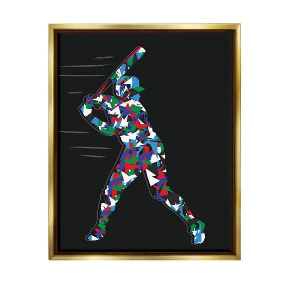 Stupell Industries Baseball Player Abstract Swing Graphic Art Metallic Gold Floating Framed Canvas Print Wall Art, Design by Arrolynn Weiderhold