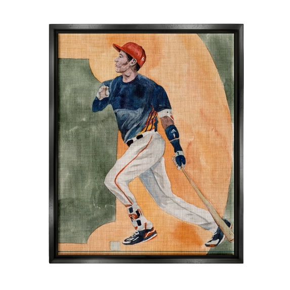 Stupell Industries Baseball Player Sports Painting Sports Painting Black Floater Framed Art Print Wall Art